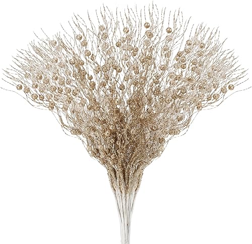 Joyhalo Paquete de 24 púas y aerosoles para árbol de Navidad, decoraciones de relleno de árbol de Navidad, adornos de tallo de bayas con purpurina,