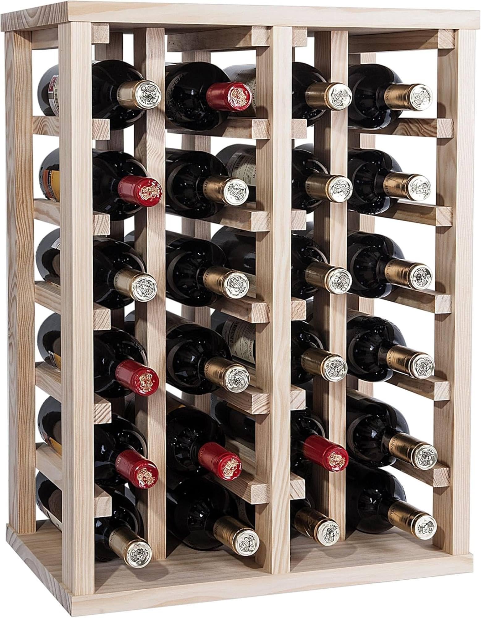 WELL HOME MOBILIARIO & DECORACIÓN Botellero en Madera de Pino con 24 estantes SIN barnizar H.66cm, 45 x 31.5 x 61 cm