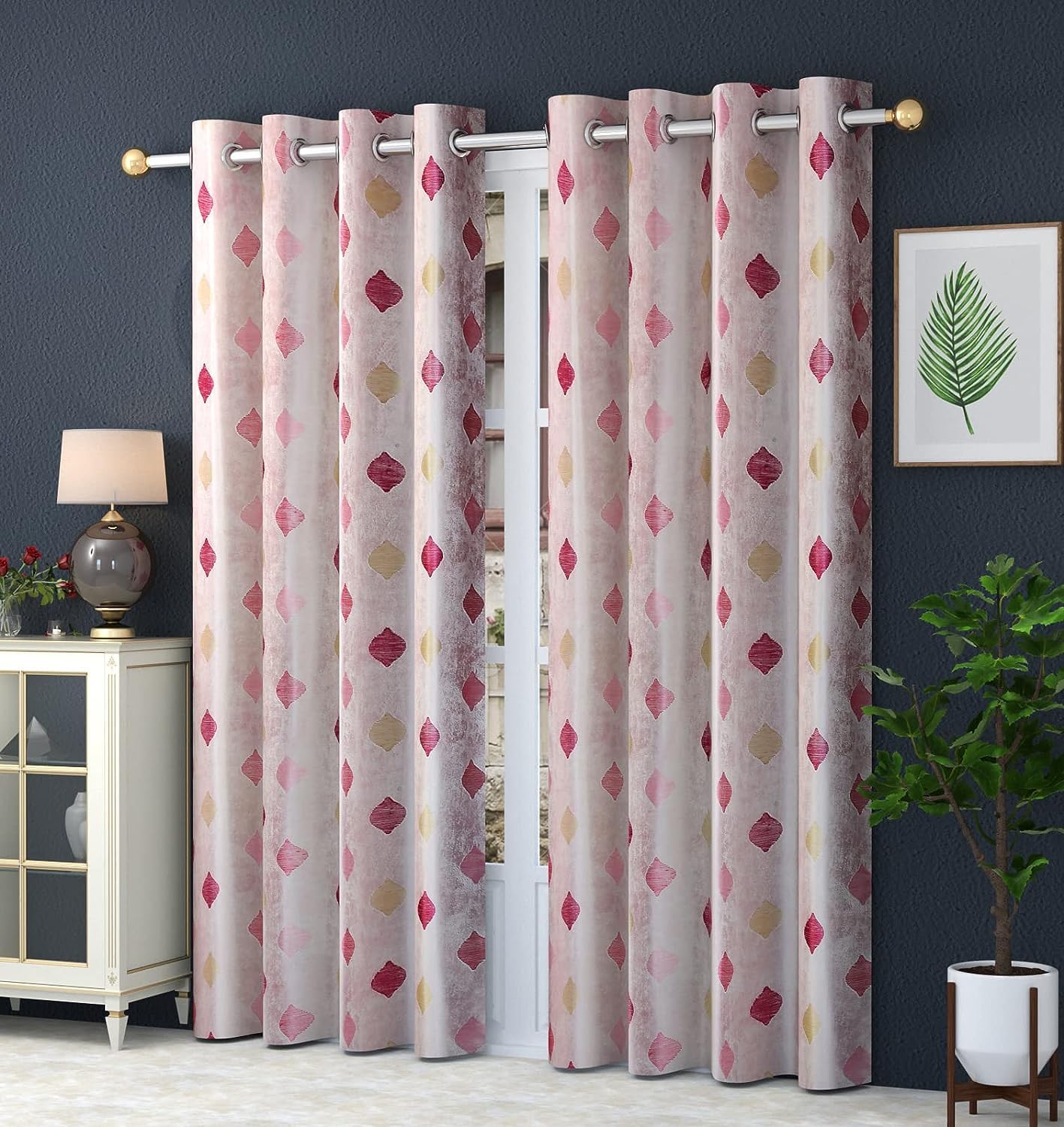 GG TRENDZ Luxary Texture Print Premium Fabric Beautiful Curtains, Curtains for Window, Door and Long Door, Pack of 2 (7 Feet, Pink) (B0CGM1B7J7) Amazon Price History, Amazon Price Tracker