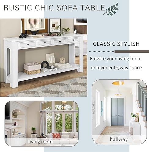 Miniatura 7 de Knocbel Mesa consola vintage de 2 cajones para entrada, pasillo, vestíbulo, sala de estar, soporte de mesa para sofá con estante inferior abierto,