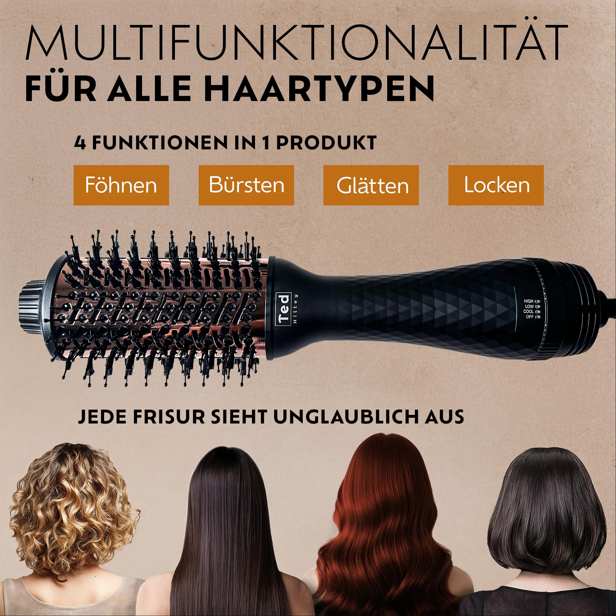 DuoStyle® Titan Föhnbürste & Warmluftbürste mit Ionen – 2-in-1 Haartrockner Bürste für Volumen, Glätten & Locken – Hot Air Brush - Mittellanges & langes Haar – Für frizzfreies, glänzendes Haar