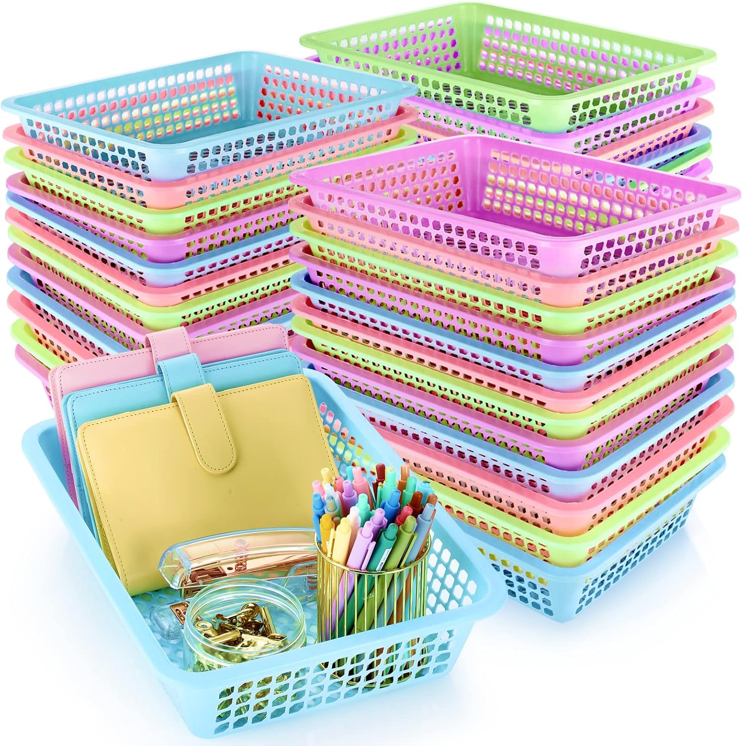 Zhehao 32 Pcs Plastic Storage Baskets Classroom Colored
