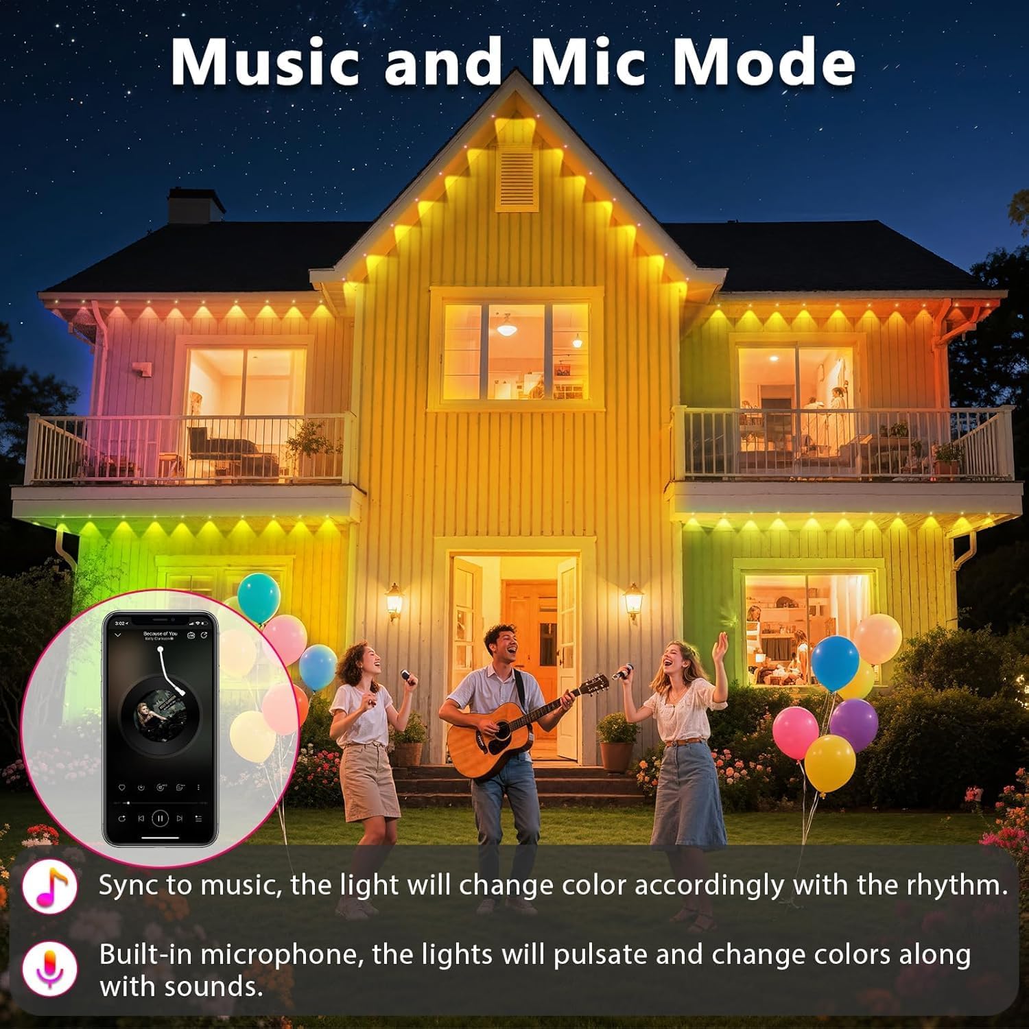 300FT/90M Permanent Outdoor RGB Lights, IP67 Waterproof Smart Eave Lighting, with App/Remote Control Eaves Light, DIY LED Scenes Modes for House Roof Decor,Party - Image 6