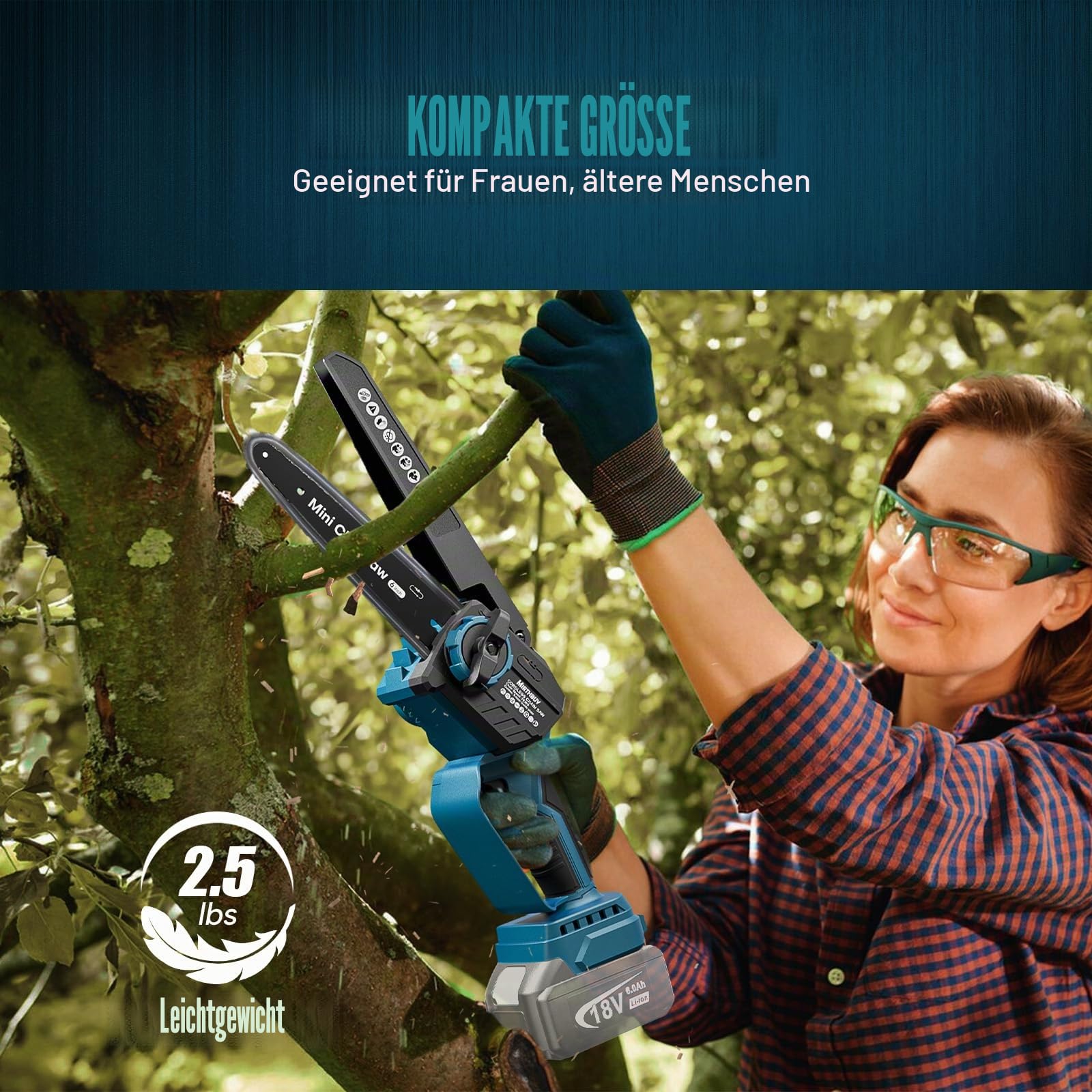 Mini Kettensäge 6&8 Zoll, Bürstenlose Elektro Astsäge Kompatibel mit Makita 18V Akku,Akku Kettensäge mit verbesserter Kettenschmierung,Handkettensäge für Gartenscheren,Holzschneidenz (Ohne Akku)