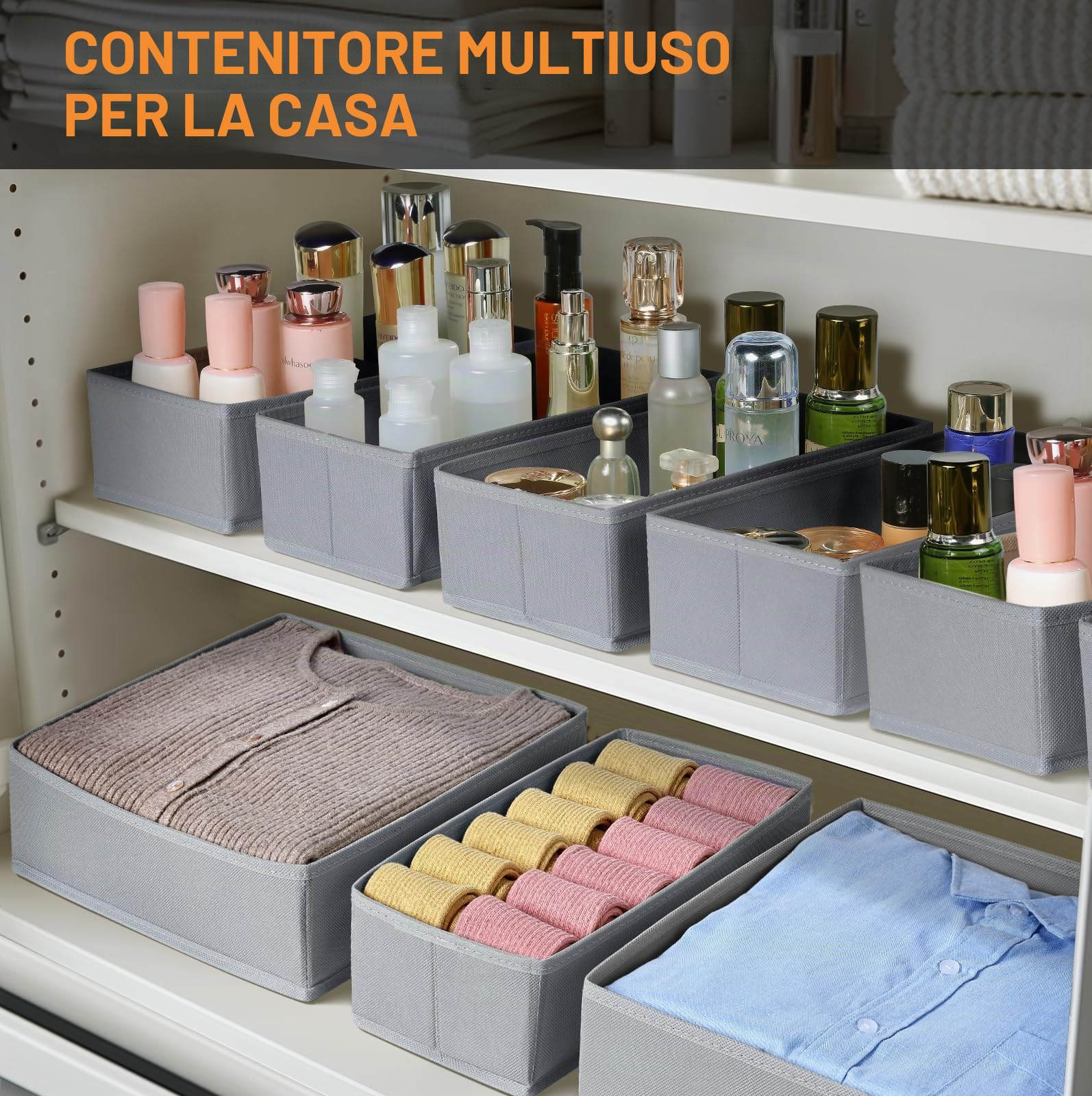 Homsorout Organizer per Cassetti Armadio - Divisori per Cassetti Contenitori per Guardaroba Organizzatore Cassetti per Calze, Pantaloni, Biancheria Intima, 12 Pezzi Grigio