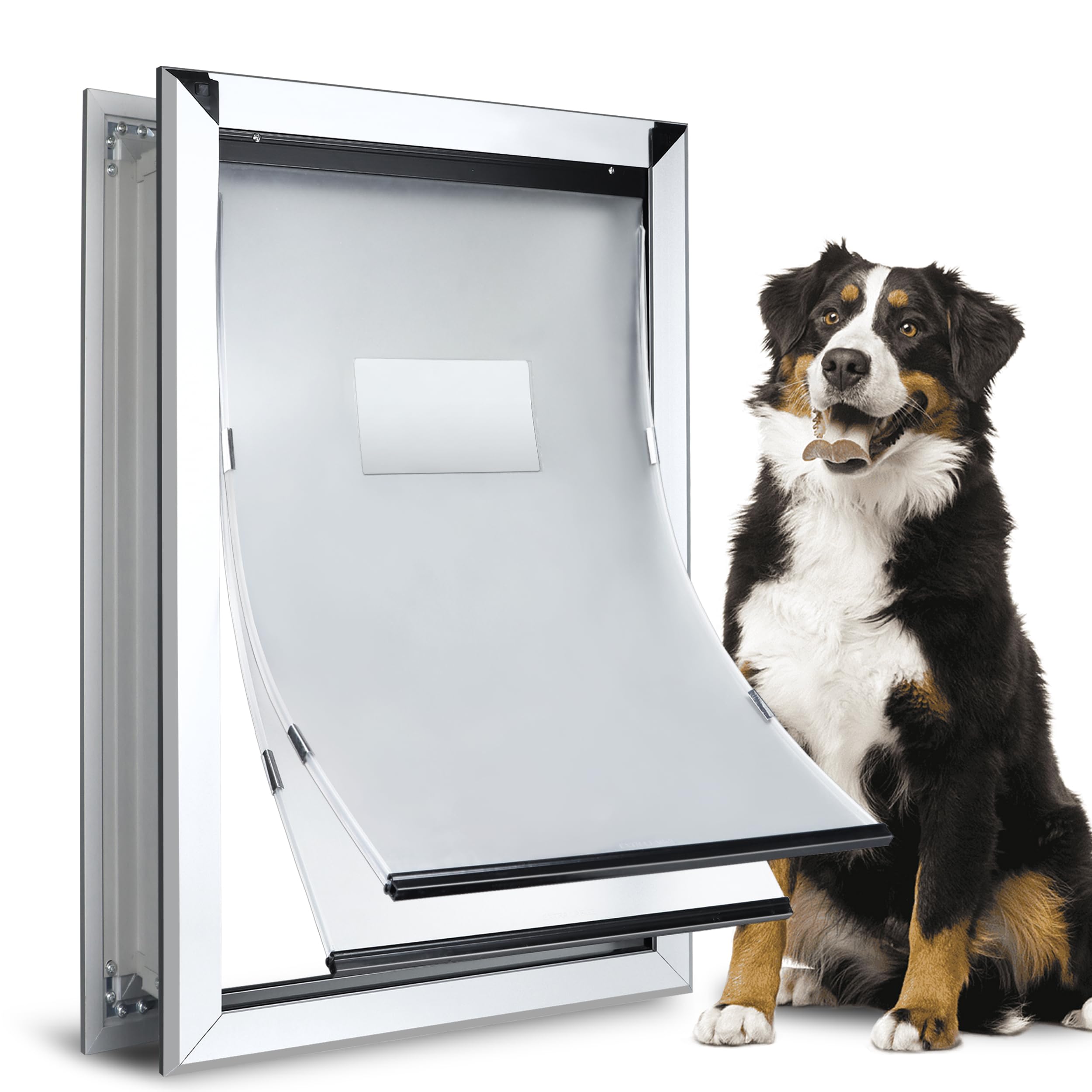 HANIML Extra Large Dog Door - Heavy Duty Aluminum, Extreme Weather, Dual Flap, Lockable for Large & Extra Large Dogs Up to 220 lbs