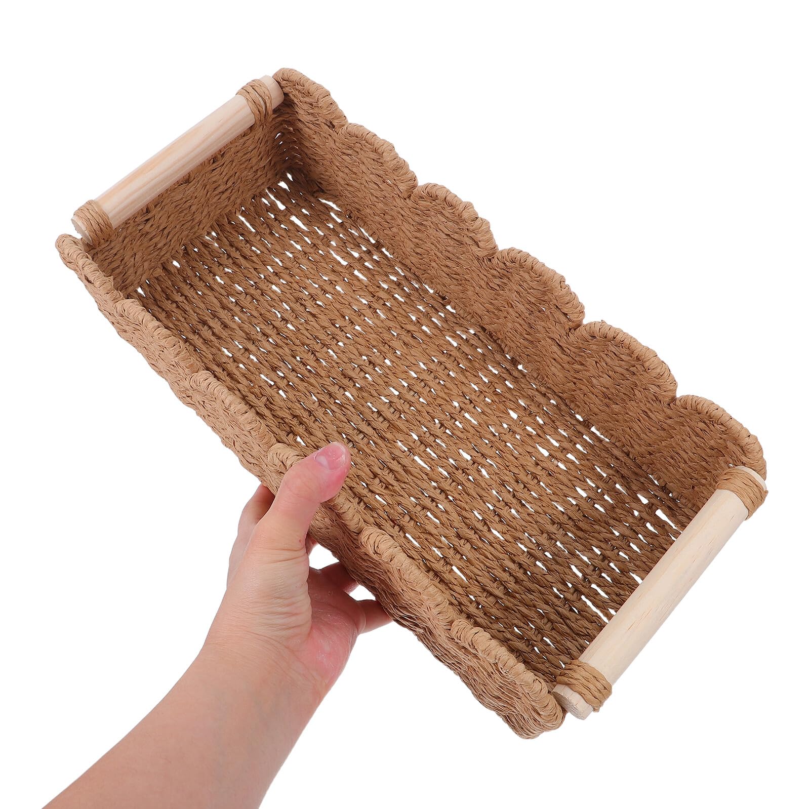Cesta de Almacenamiento para Papel Higiénico con Borde Festoneado y Asas de Madera, Cesta Grande y Pequeña de Cuerda de Papel Tejida, Organizador Decorativo para Baño y Estante, 2