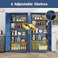 Vista 5 de Gabinete de despensa de cocina, gabinetes de almacenamiento de despensa de metal azul de 71" con puertas y 4 estantes ajustables, gabinete de cocina