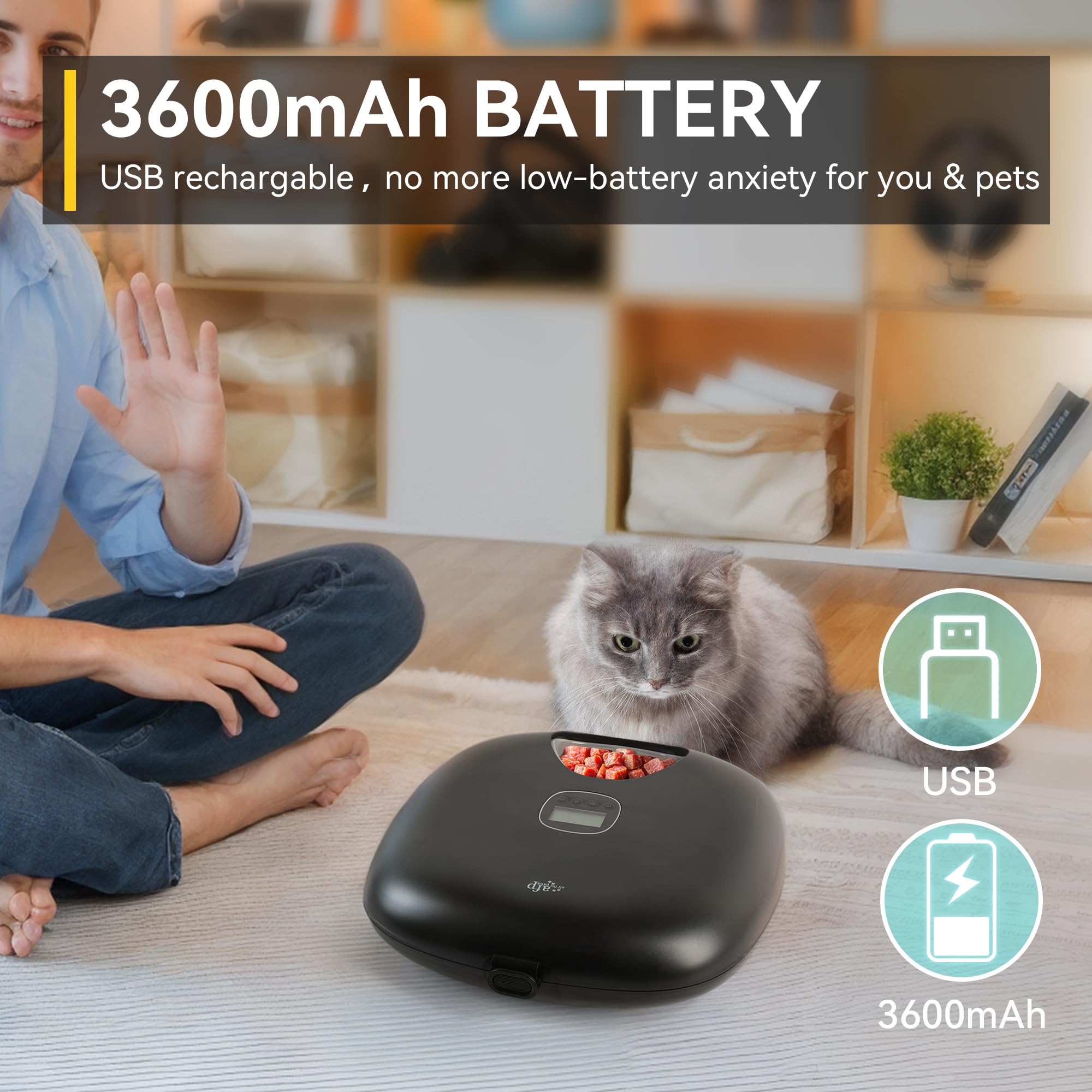 ALL FOR PAWS Distributeur Automatique de Nourriture sans Fil pour Chat 6 Repas,Accepte Nourriture Humide & Sèche,avec 2 Sachets de Glace,Rechargeable,Minuterie Programmable