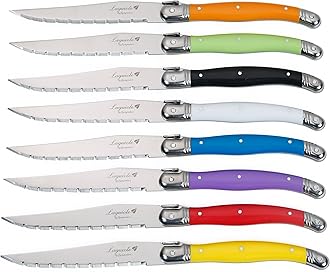 FLYINGCOLORS Laguiole Laguiole Steak Knife Set, Stainless Steel, Multicolor Handle,8 Pieces Multicolor