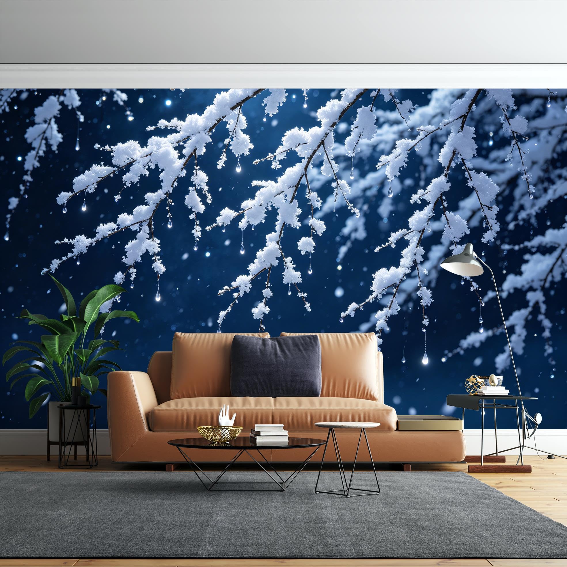 Peel And Stick Wall Mural, Snowy Branches Panoramic Wallpaper 250X160Cm(Wxh) Self Adhesive Removable Waterproof Vinyl Wall Mural For Bedroom Living Room Decor Snowy Branches 250X160Cm(Wxh)