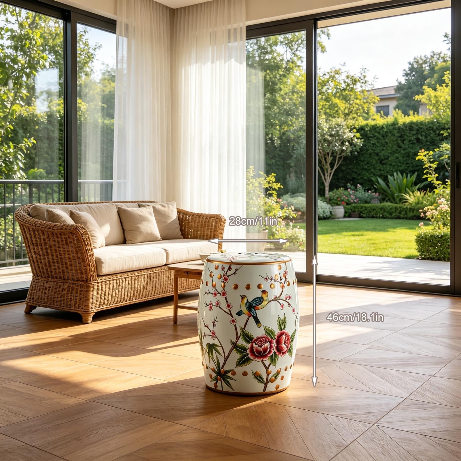 18-calowy Ceramiczny Stołek Ogrodowy W Kształcie Bębna, Gładki, Glazurowany Stolik Boczny Na Zewnątrz - Do Wewnętrznego Ogrodu I Patio - Akcentujący Wystrój Domu Stołek(White)