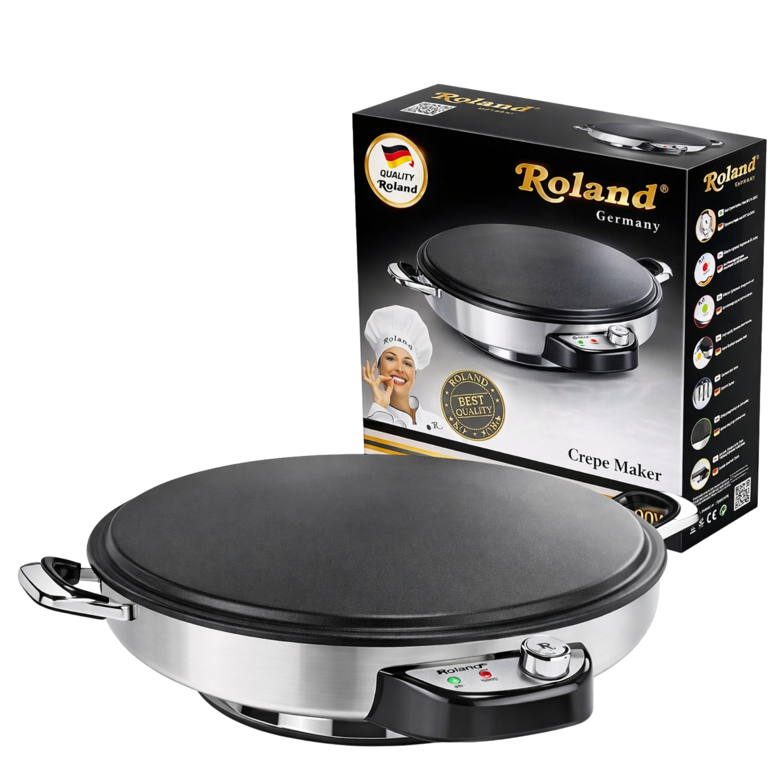 Fladenbäcker 50cm – Elektrischer Pfannkuchen Yufka Katmer Gerät – 2300W, beschichtet, Temperaturregler, Edelstahl, 17474