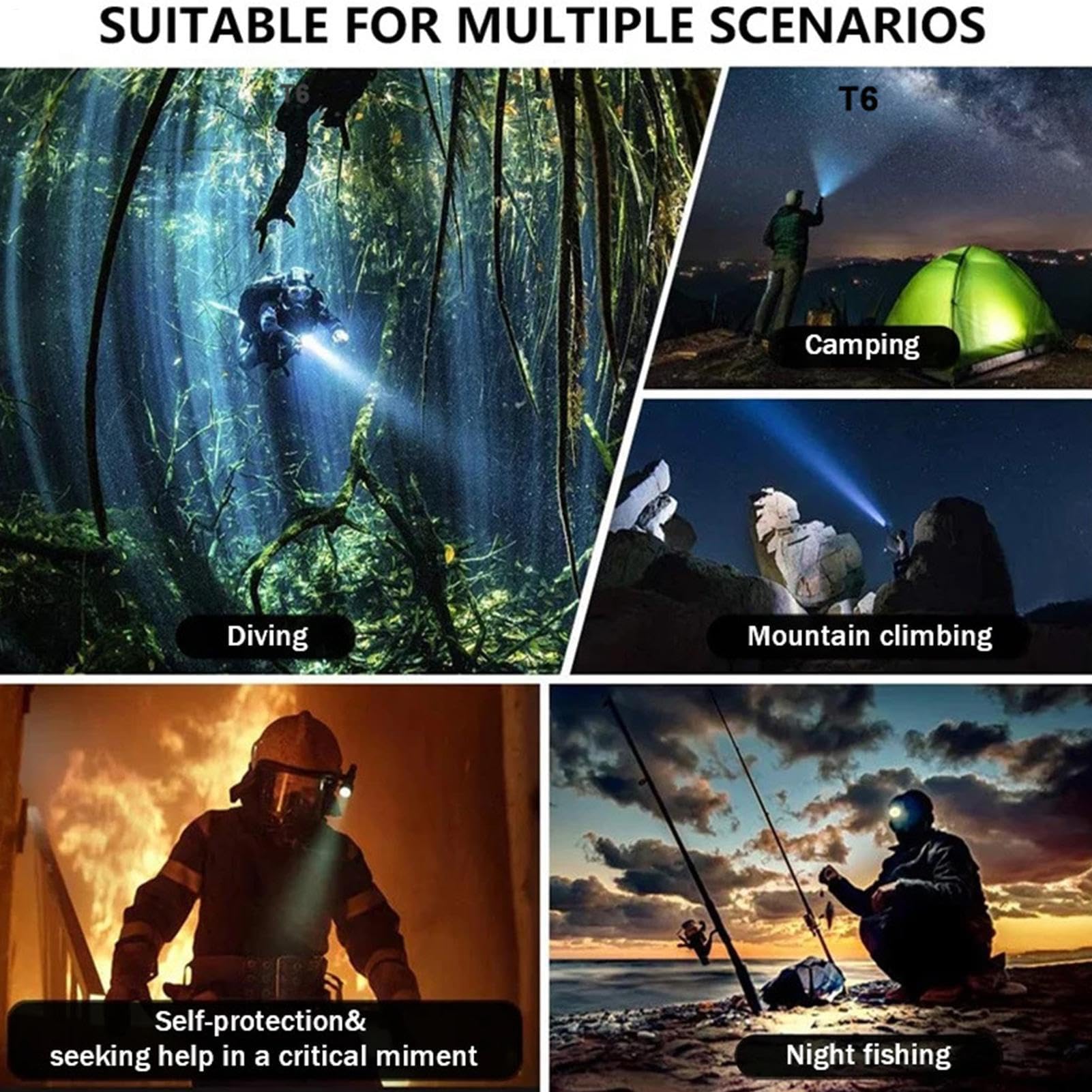 Torcia subacquea impermeabile – Potente luce luminosa ricaricabile a 3 modalità per snorkeling notturno e sport all'aria aperta, ideale per avventure subacquee