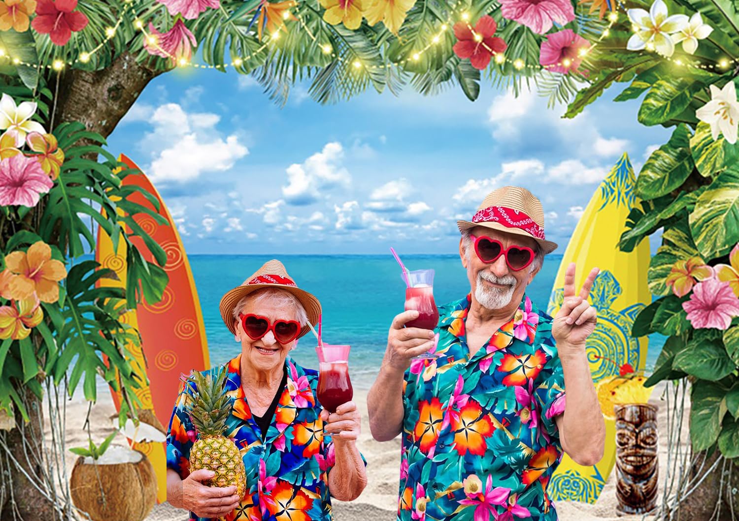 Fotohintergrund Sommer-Strand – Hawaii-Feeling Mit Wohnwagen & Palmen, 210x150 Cm