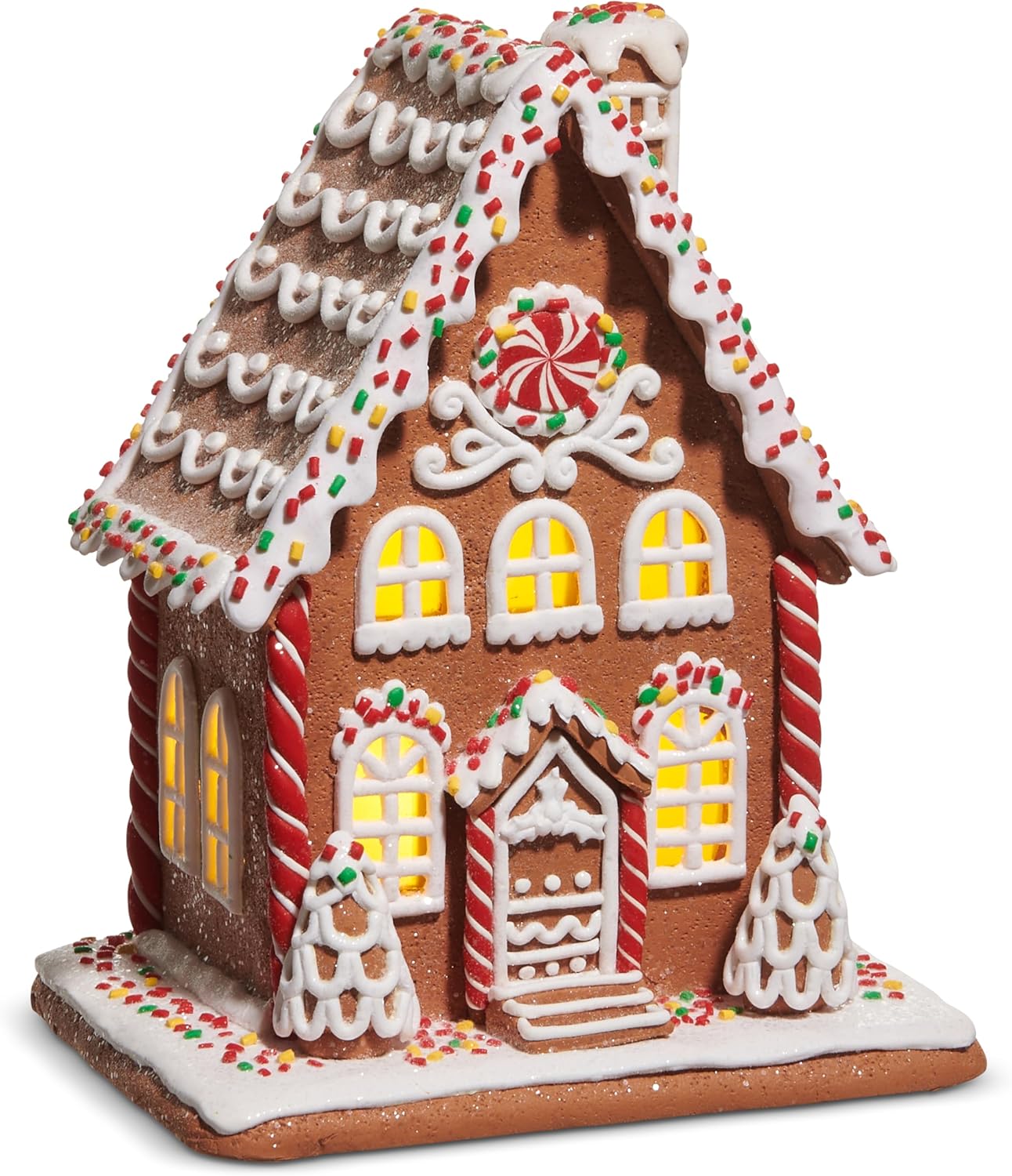 One Holiday Way 9-Inch Light Up Faux Gingerbread House with Timer, Sprinkles and Candy Details - Tabletop Christmas Village Home Decor LED Lighted Xmas Decoration
