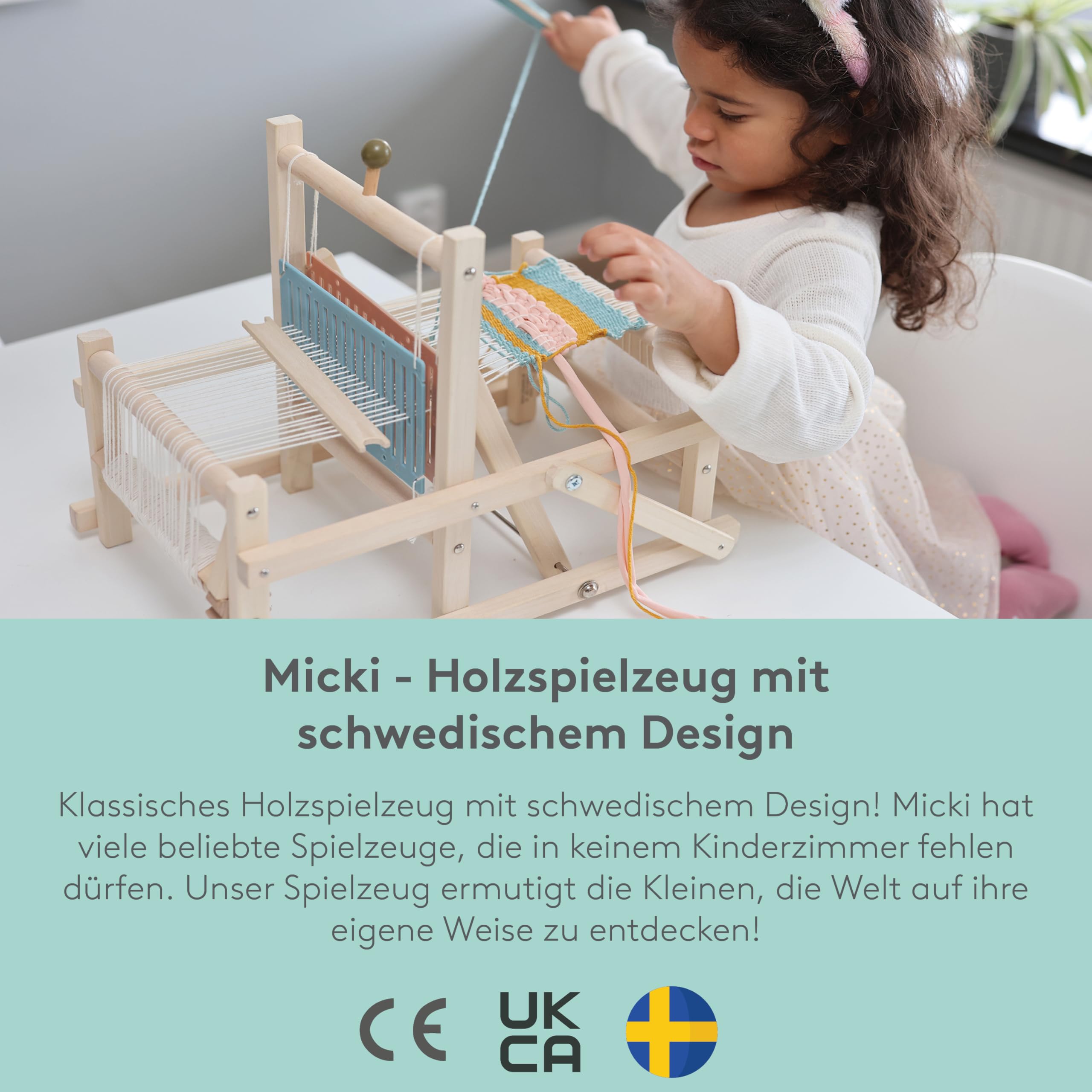 Micki Webstuhl – DIY Set für Erwachsene – Strick Starter-Set für Kinder – Holzgarnspielzeug für Anfänger - Alter 3+ - 380x280x330 mm.