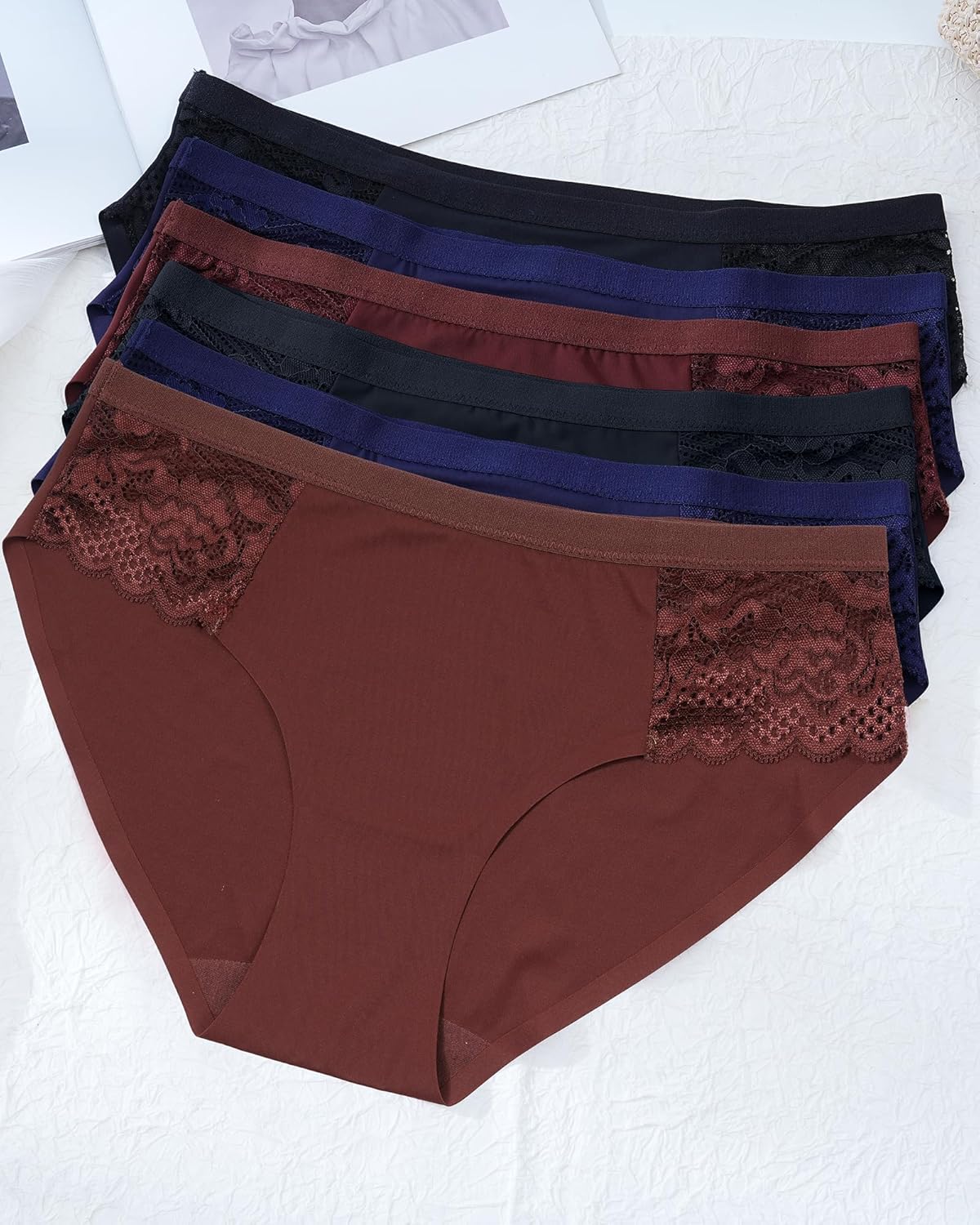 LEVAO Seamless Underwear for Women Lace Cheeky Bikini No Show Hipster Soft Cute Panties 6 Pack S-XXL - Image 2