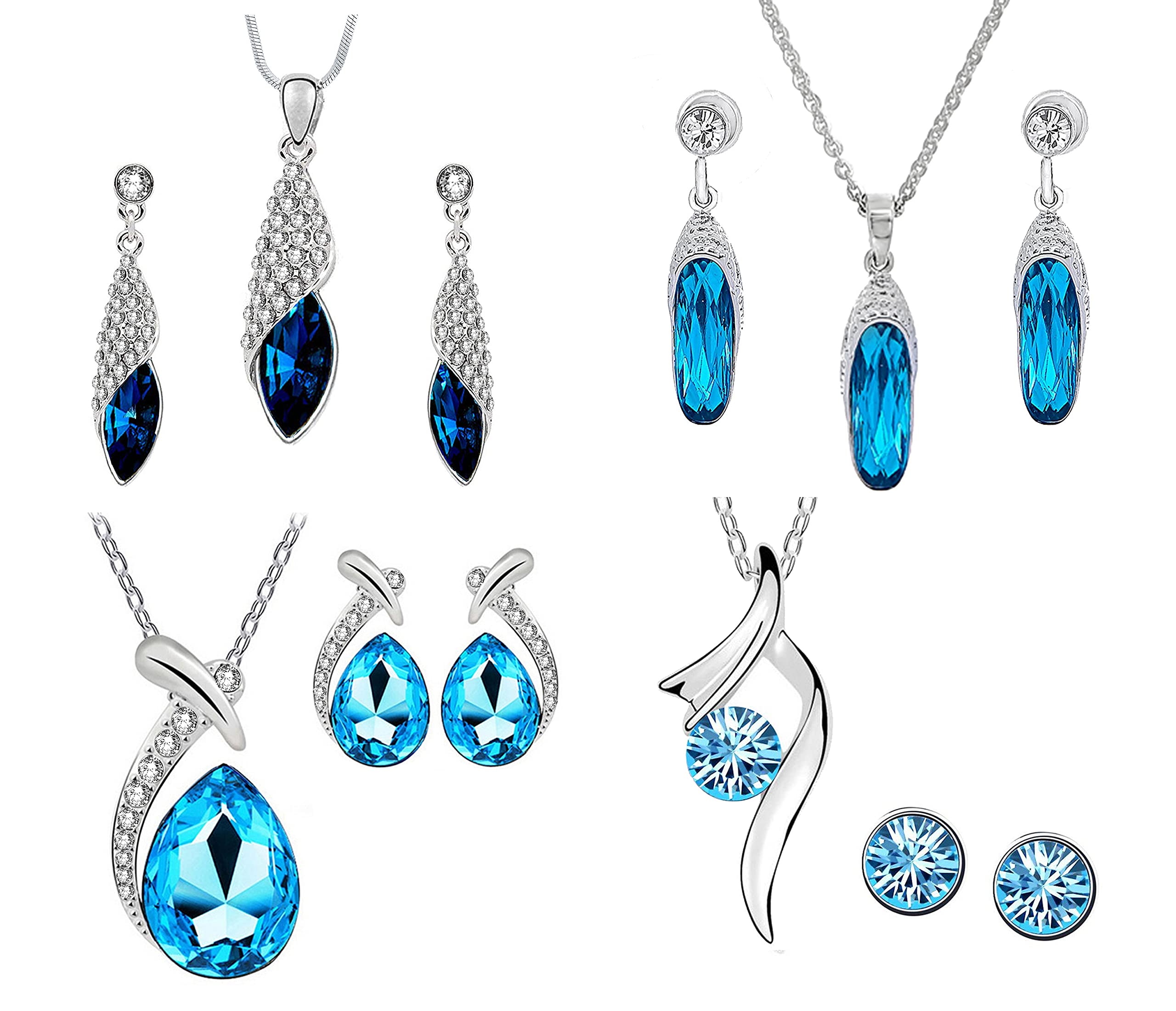 Okos Rhodium Plated Crystal Jewellery Combo Of 4 Designer Pendant Set Studded With Blue Crystal Stones For Girls And Women CO1000389 (B0948ZTWM8) Amazon Price History, Amazon Price Tracker
