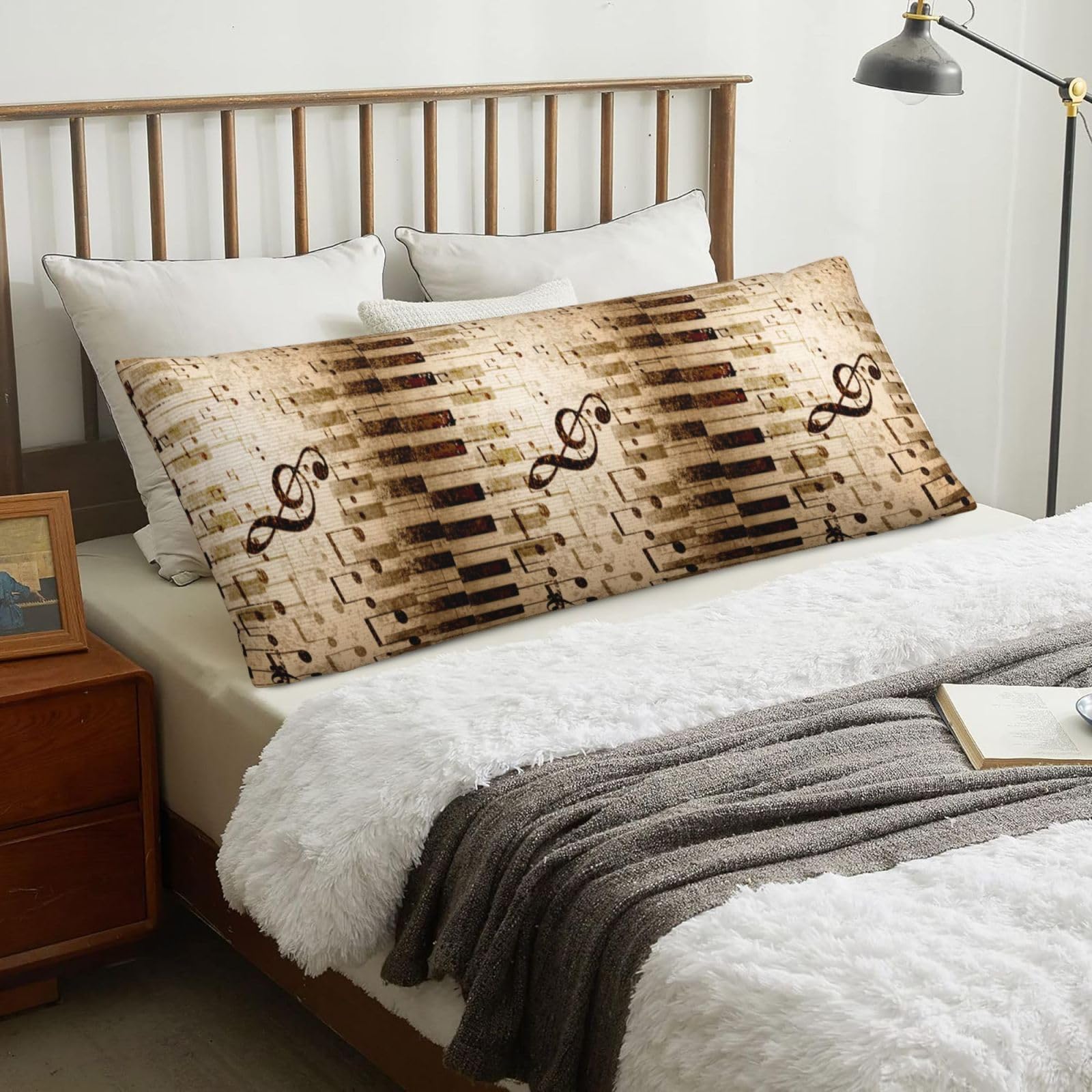 Music Notes Piano, Body Pillow Cover with Zipper,Long Body Pillowcase 20 x 60 in