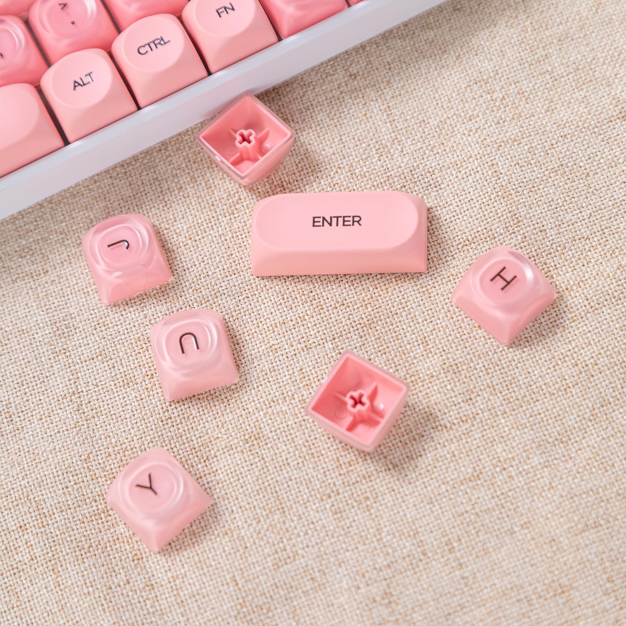 SOLIDEE Set di Keycaps Meccanici PBT da 132 Tasti, Profilo HOA, Keycaps Double Shot Foundation, Keycaps Meccanici Boxed, Compatibile con Tastiere Gaming e DIY con Interruttori MX(Peach Pink)