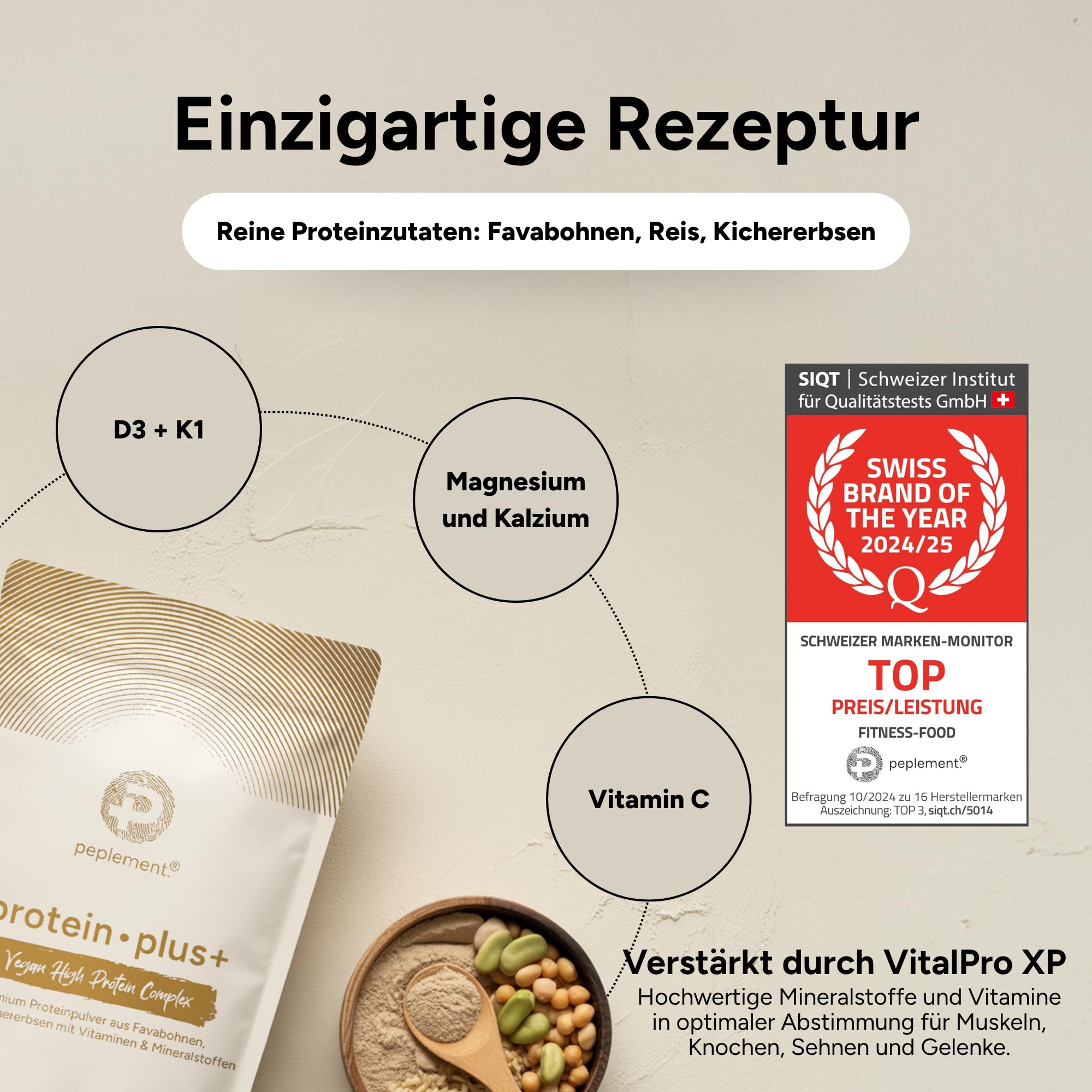 Premium Vegan High Protein Pulver Vanille — 560g Pflanzliches Eiweiss Protein Pulver — 70% Proteine — Enthält Erbsenprotein, ideal für Muskelaufbau und vegane Ernährung