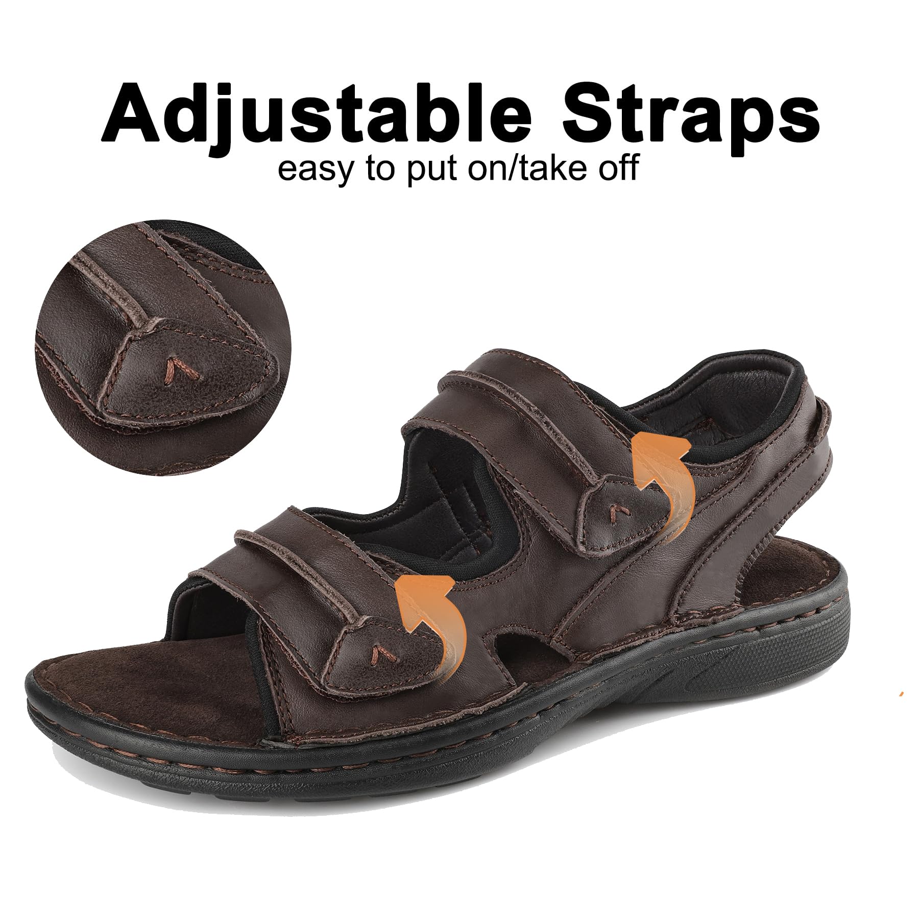 riemot Sandalias de hombre de piel para verano, playa, trekking, para hombre, deportes al aire libre, con cierre de velcro, sandalias de piel para playa EU42-47