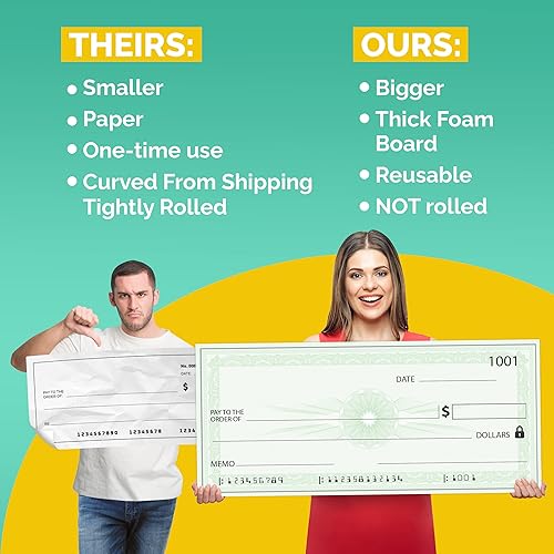 Miniatura 4 de Giant Check | 36x16 Borrado en seco Big Check para presentaciones – Premio de cheque falso de gran tamaño