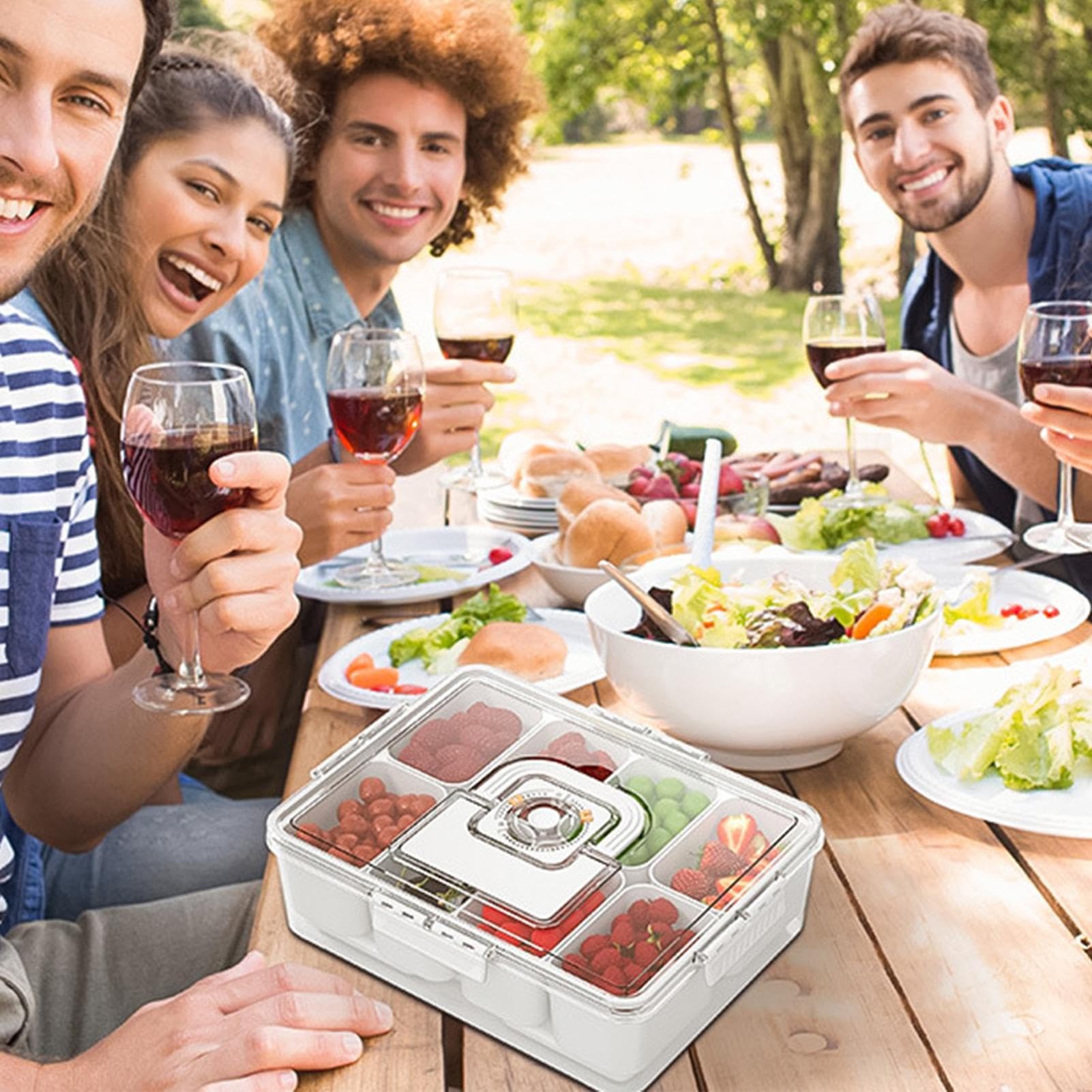 Plateau De Service Divisé Boîte Réfrigérée avec Sac de Glace pour | Plat Réutilisable à 8 Compartiments pour Randonnée, École, Fête, Déjeuner, Camping, Extérieur