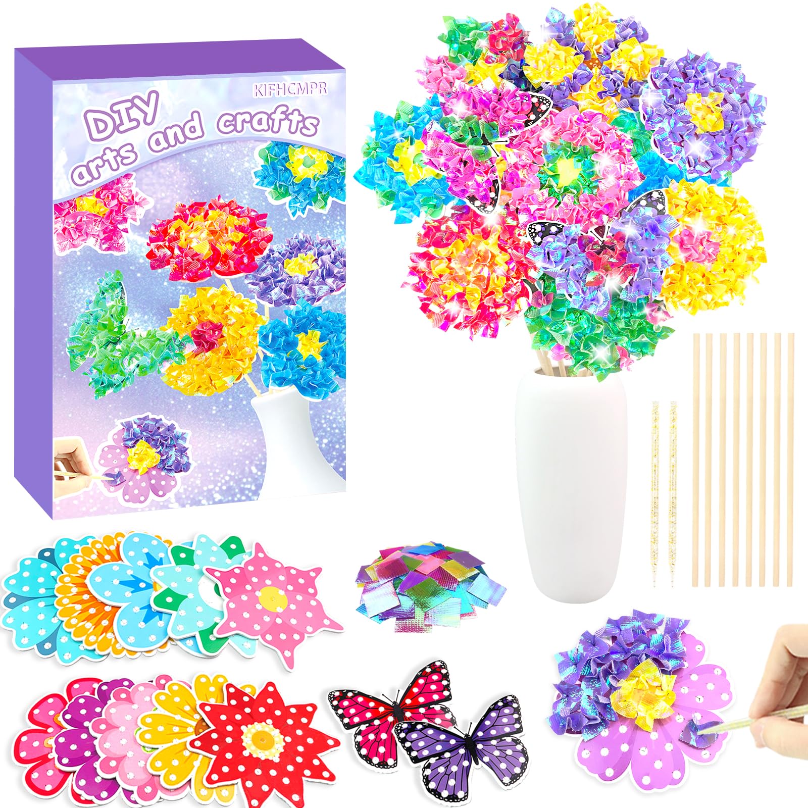 Poke in Fun Art Flower Craft Kits for Kids,Arts and Crafts for Kids,Mess Free Kids'Paper Craft Kit,Party & Home Décor,DIY Art Supplies Creative Activity Birthday Gifts,Toys for Girls Boys Ages 4-10+ — image 1