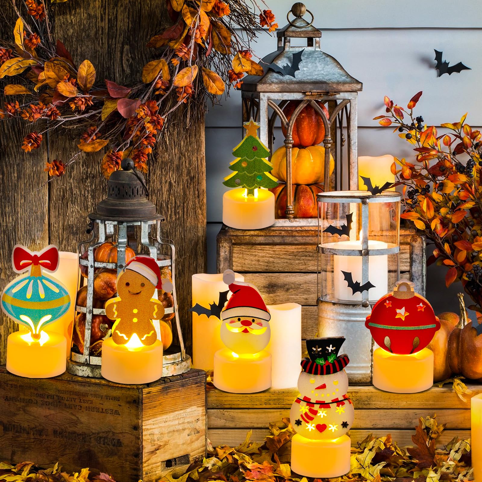 Candele natalizie, 6 lumini a LED senza fiamma, con 6 motivi festivi, funzionamento a batteria, per decorazione centrotavola da tavola