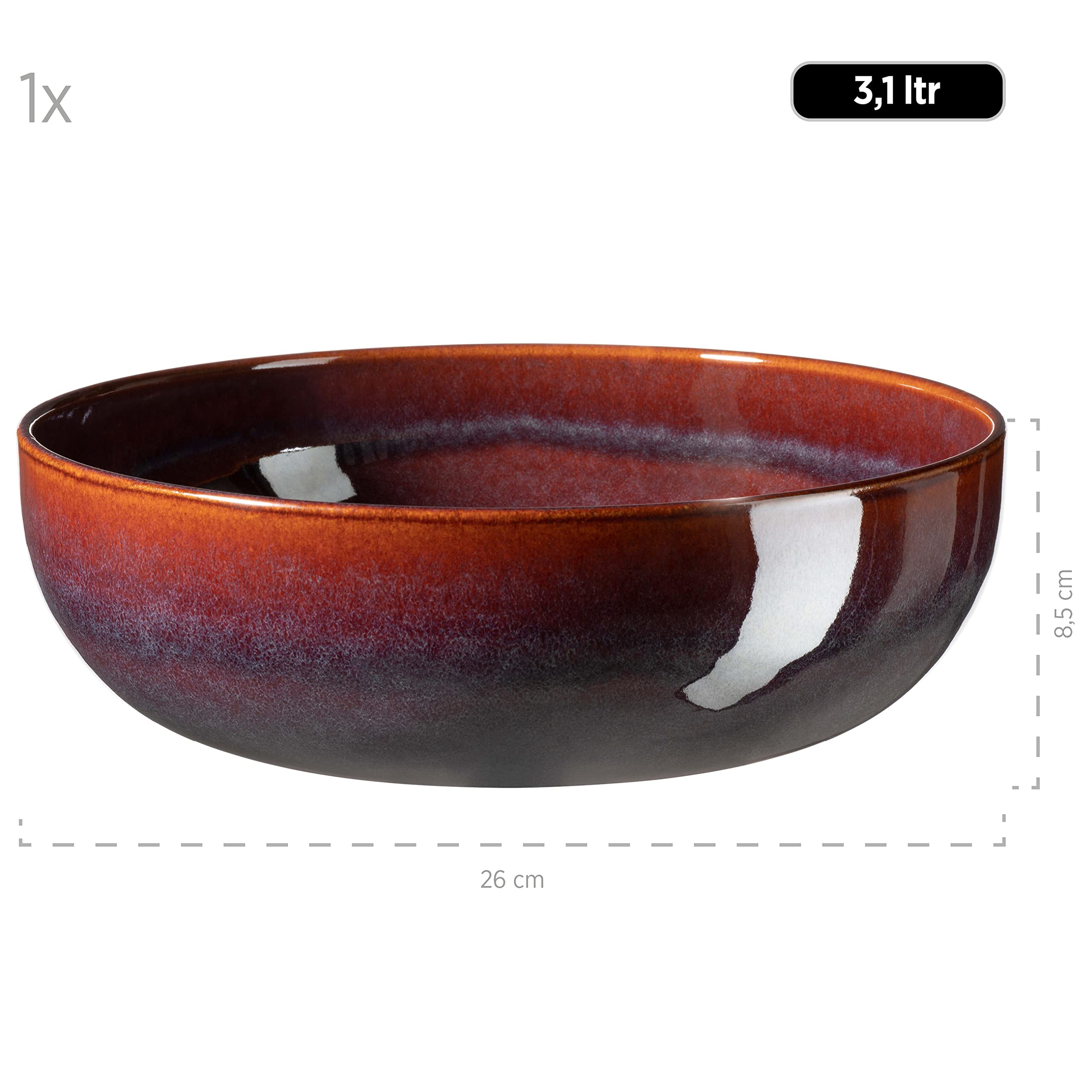 MÄSER Serie Elina Uno, Modernes 5-teiliges Bowl Set aus Keramik mit unregelmäßiger Effektglasur, 1 Schüssel groß und 6 Schalen für Salat, Müsli, oder Suppe, Steinzeug, Jungle