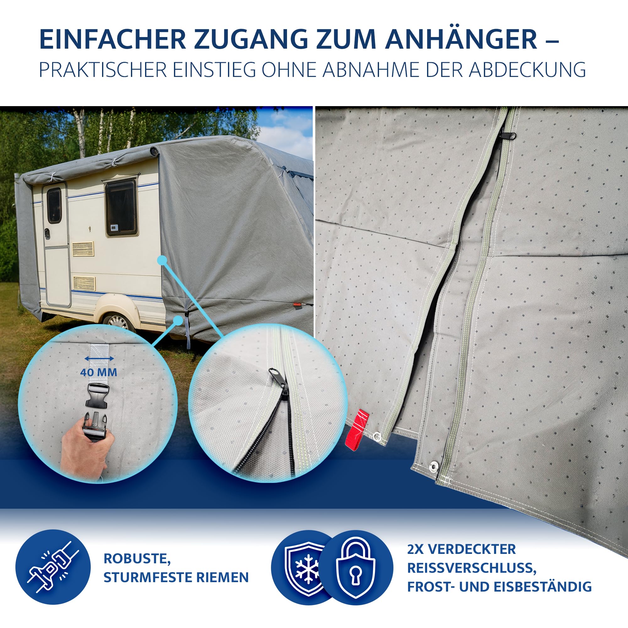 Abdeckplane für Wohnwagen | UV-resistente Wetterfeste Wohnmobilabdeckung | Langlebig Schutzhülle Atmungsaktive | 5 Schicht Wohnwagenplane 650 x 250 x 225 cm (EU-Version)