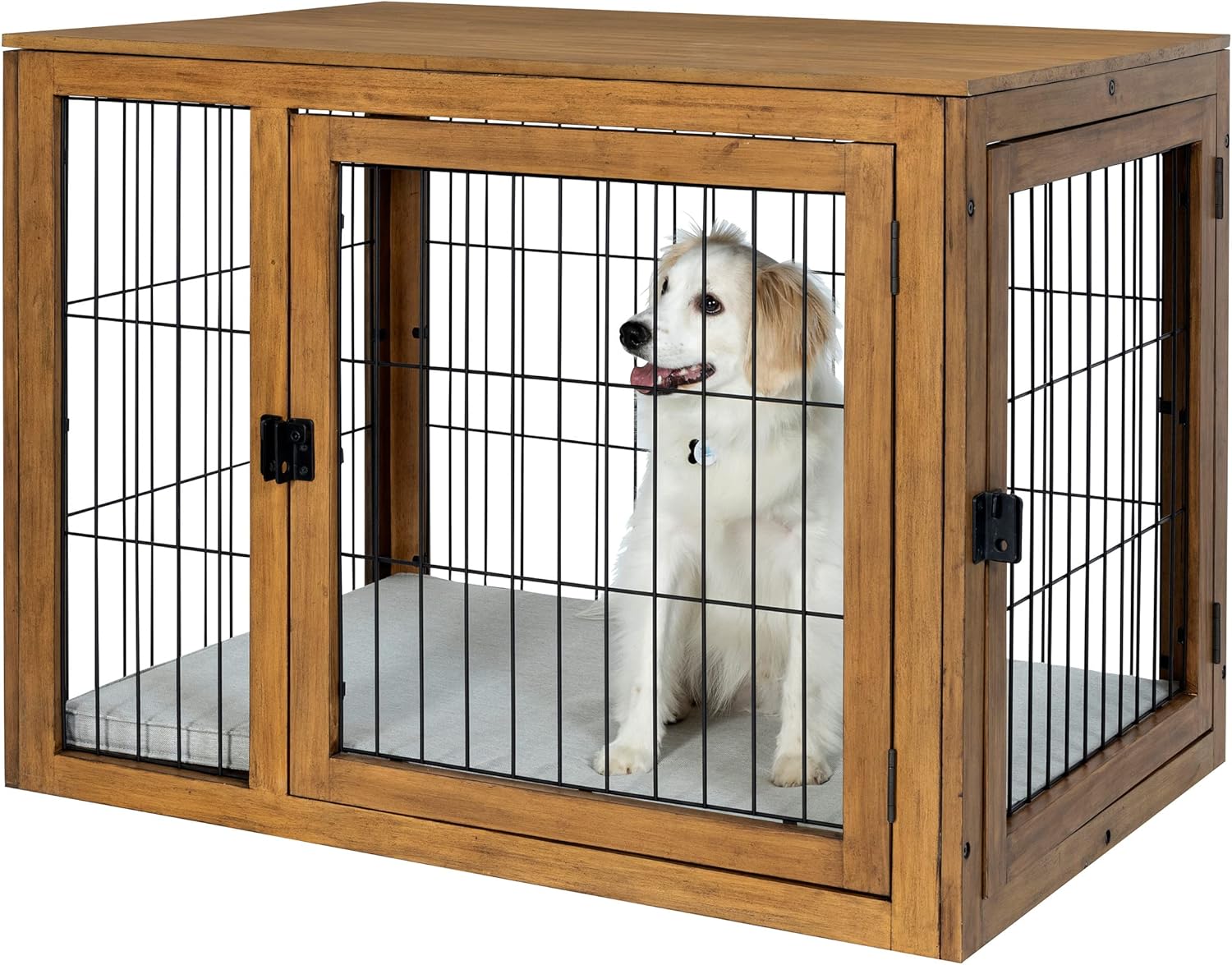 FurnitureStyle Dog Crate Acacia Wood Kennel for Large