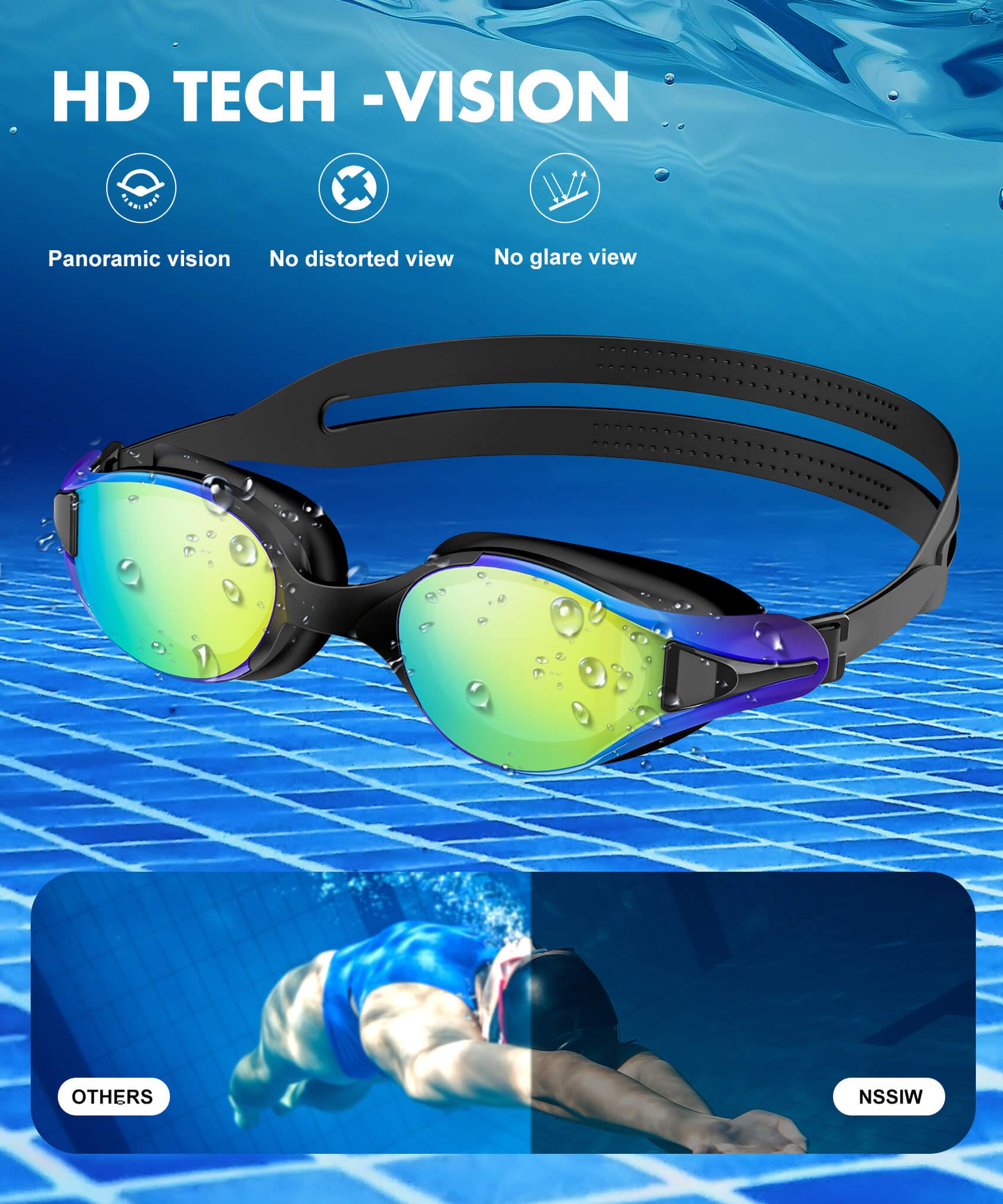 NSSIW Gafas de natación para adultos: antivaho con protección UV400, sin fugas, para hombres y mujeres, paquete de 3