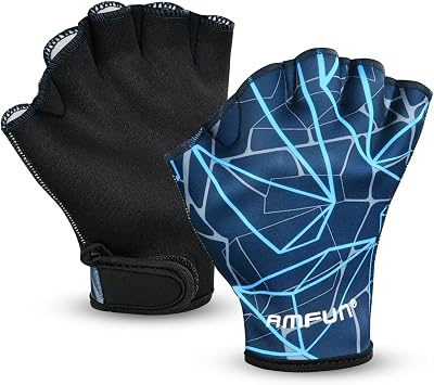 Aquatic Gloves, Webbed Swimming Gloves, Water Training Paddle with Adjustable Wrist Strap, Aquatic Fitness Accessories for Diving Surfing Hand Men WomenBlue - L