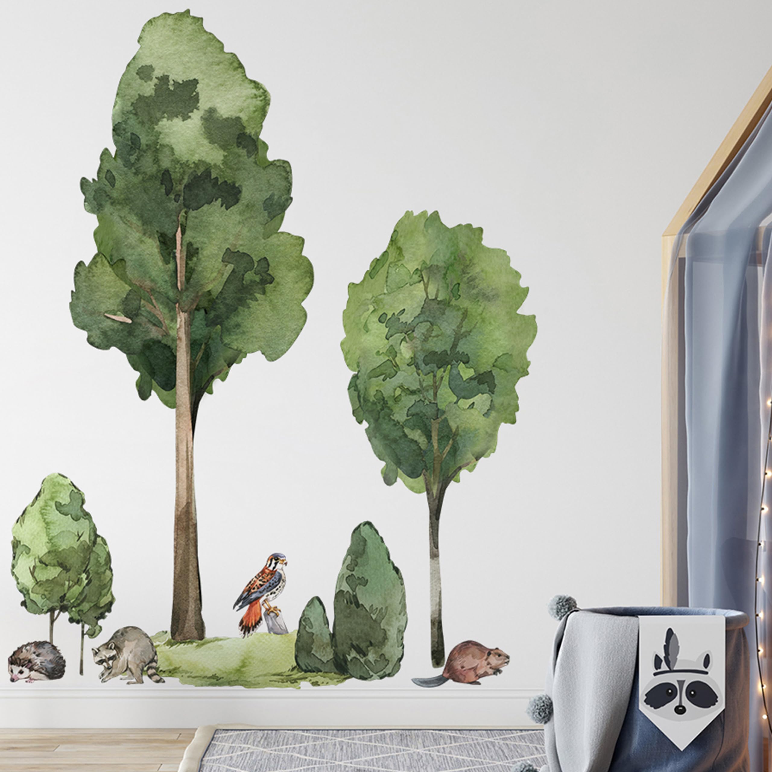 Große Bäume Wandtattoo Wald Wandaufkleber Tiere XXL Wandtattoo Laubbäume Aufkleber fürs Kinderzimmer