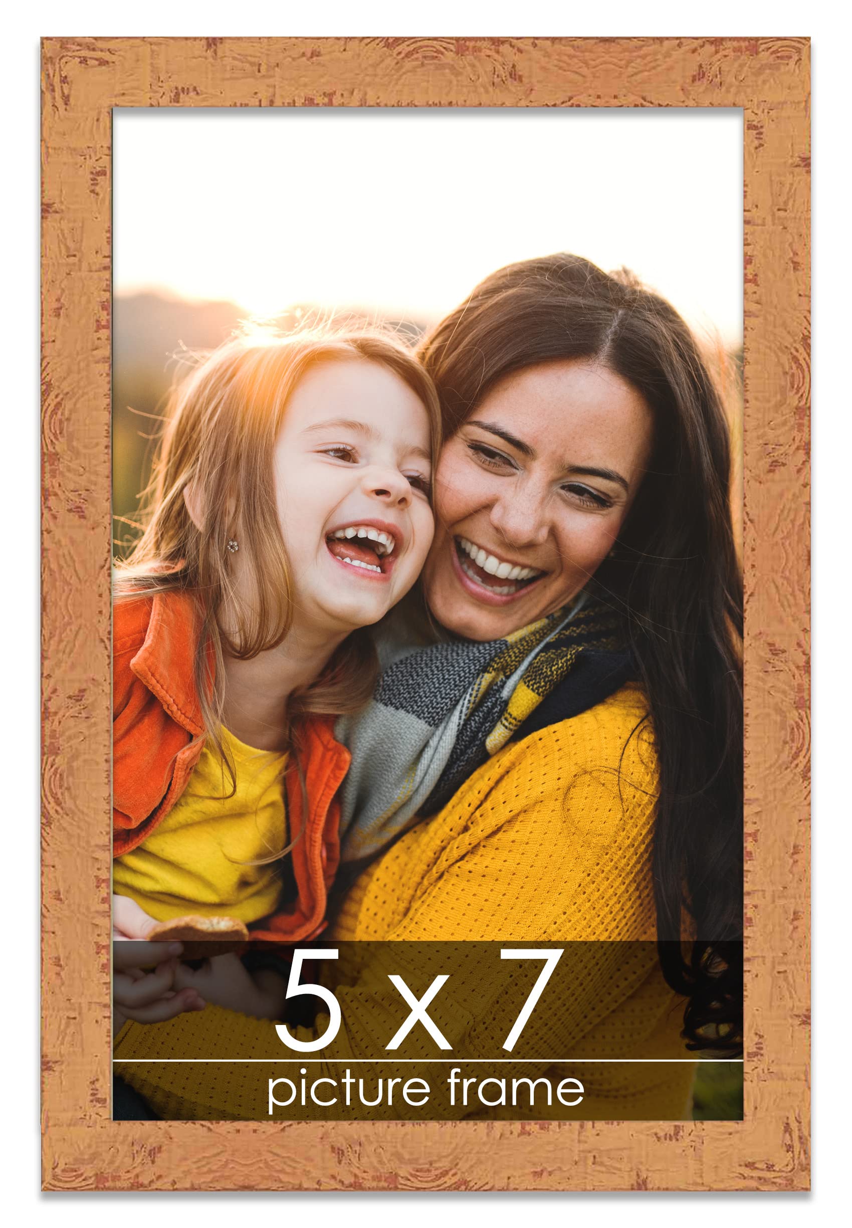 Poster Palooza 5x7 Inch Shabby Chic/Farmhouse Orange Picture Frame - UV Acrylic, Foam Board Backing, & Hanging Hardware Included! 5" x 7" - 5x7 Inch Frame