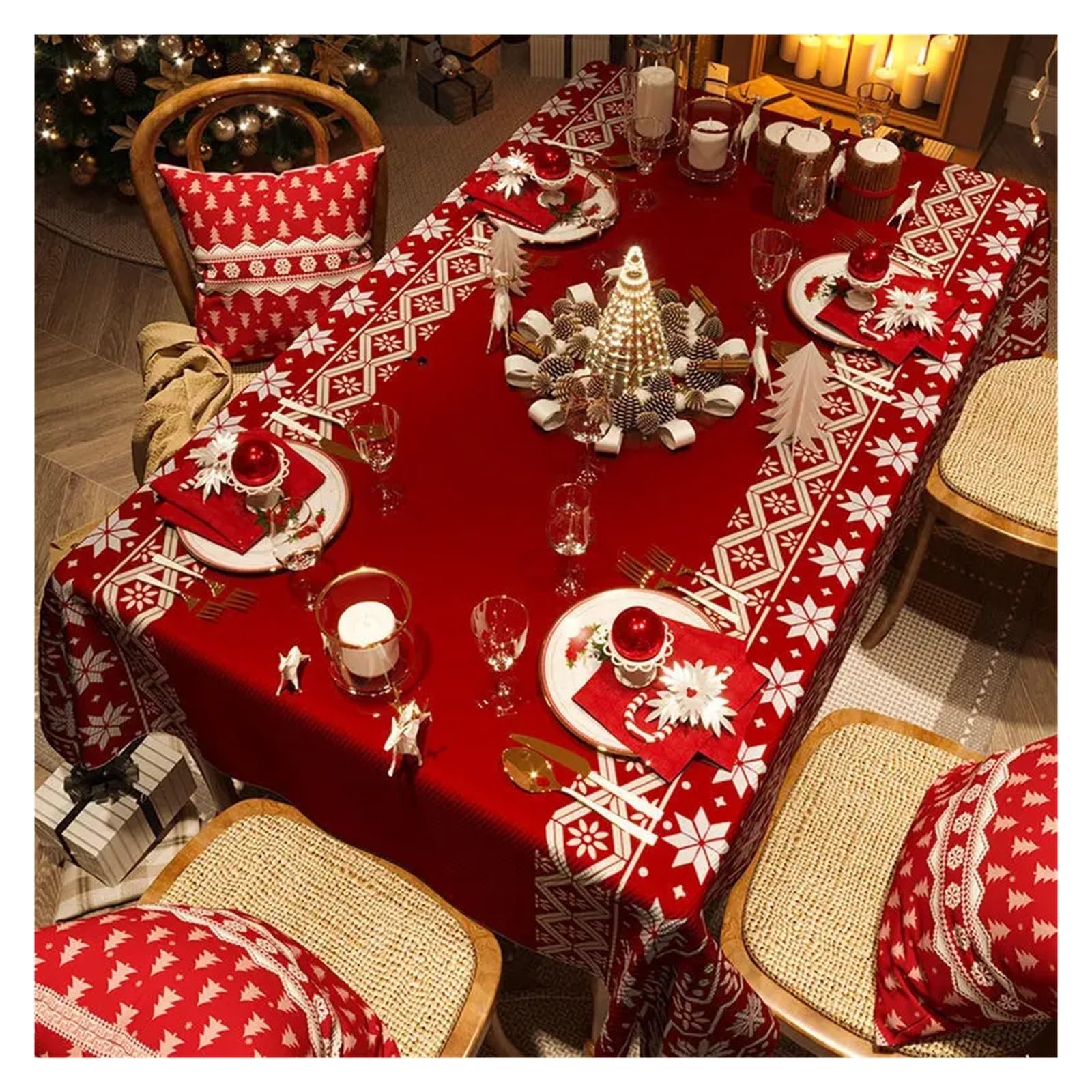 LYHYDMA christmas table cloth Red New Year Festive Christmas Tablecloth Kitchen Dining Table Party Tea Table Mat Home Decor Washable Dustproof Tablecloth For party, decoration(3,130x180cm 51x71inch)