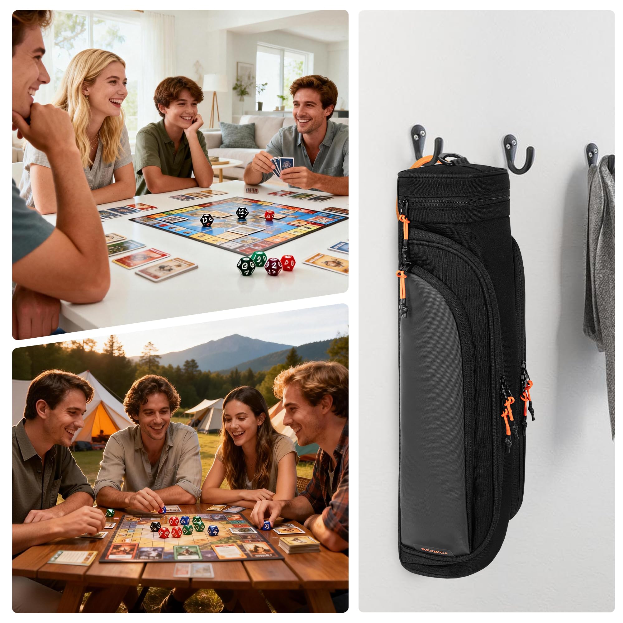 Rexmica Dual Borsa Portaoggetti per Tappetini da Gioco con Tracolla per 2 Tappetini da Gioco (35,5 x 61 cm), Custodia Tubolare per Tappetini da Gioco con Scomparto per Dadi per Gaming Playmat