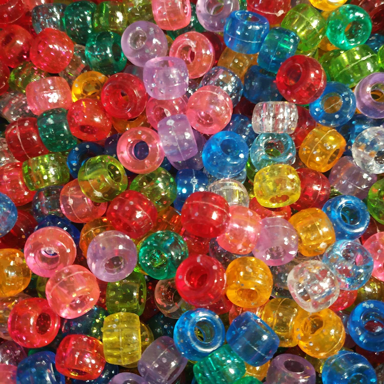 SOFPLATE 500 Perline Pony Glitterate 9mm - 10 Colori In Scatola, Perline Per Bracciali, Collane E Trecce