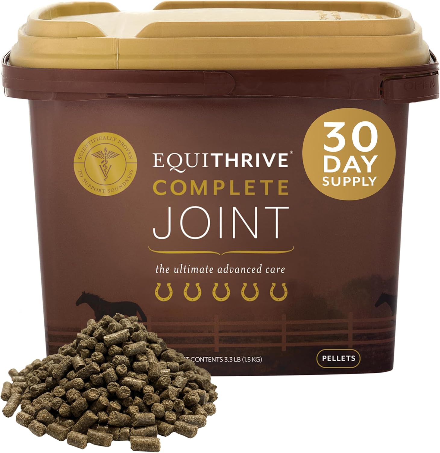 Equithrive Complete Joint Supplement Pellets with Resveratrol, Glucosamine, Chondroitin, Hyaluronic Acid and MSM for Horses in Training and Competition and Senior Horses, 3.3 lbs