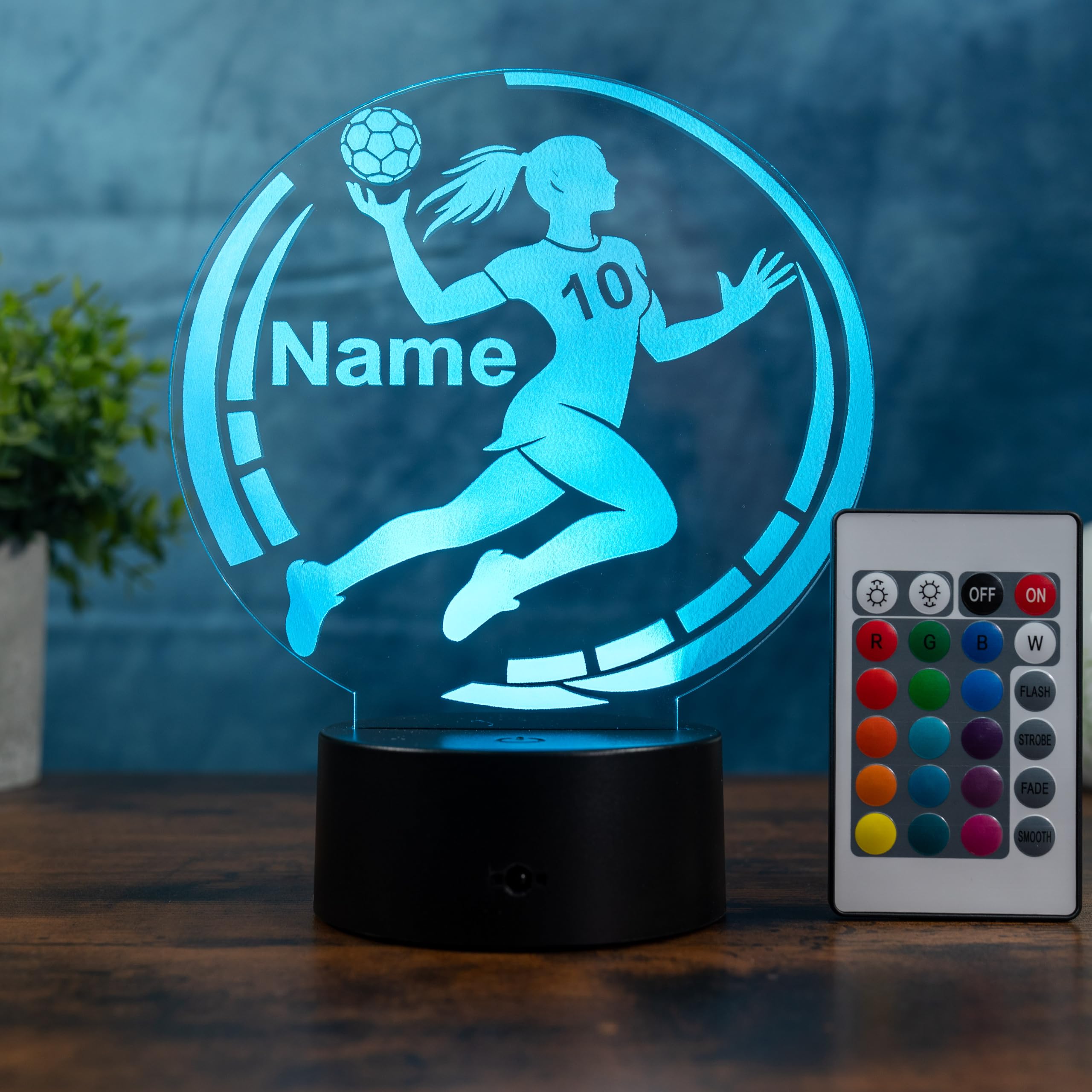 Personalisierte Handball Spielerin Lampe – LED Nachtlicht & Tischlampe mit Name – Geschenkidee für Handballerinnen & Sportfans – Handball Deko Zuhause, Kinderzimmer & Wohnzimmer, 16 Farben dimmbar