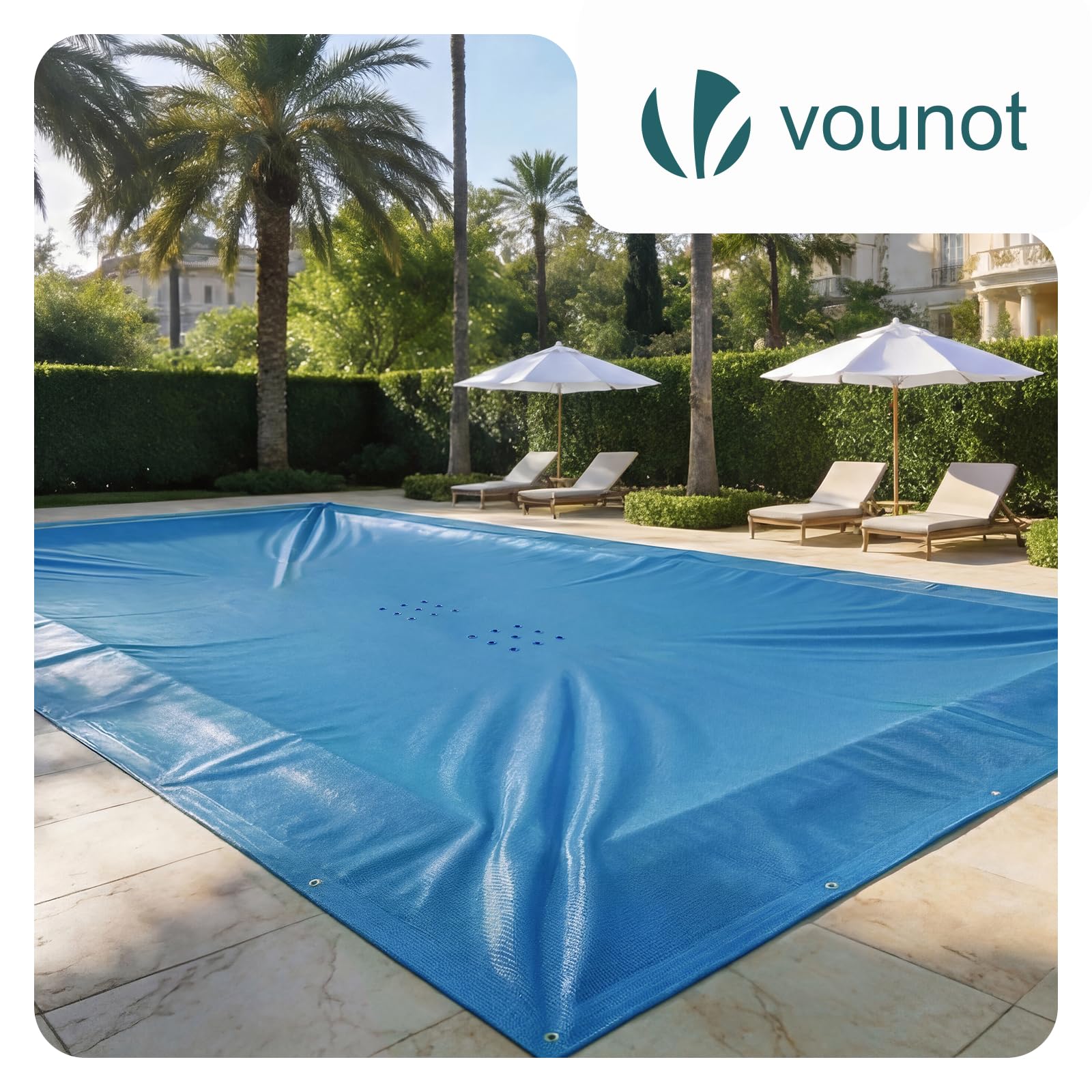 VOUNOT® Bâche Piscine Rectangulaire en Polyéthylène 160g/m2 Bâche Imperméable Résistante Double Couche avec Oeillets en Aluminium Couverture Étanche 4x7m Bleu Foncé