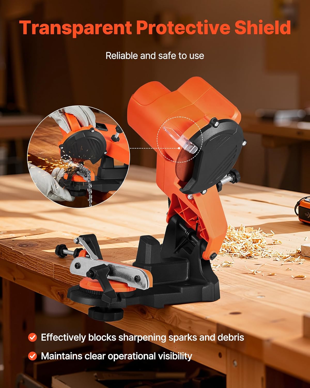 VEVOR Electric Chainsaw Sharpener, 85W Bench Saw Chain Sharpener 5000RPM, Professional Chainsaw Sharpening Tool with 2 Grinding Wheels for Woodworking, Logging, Gardening