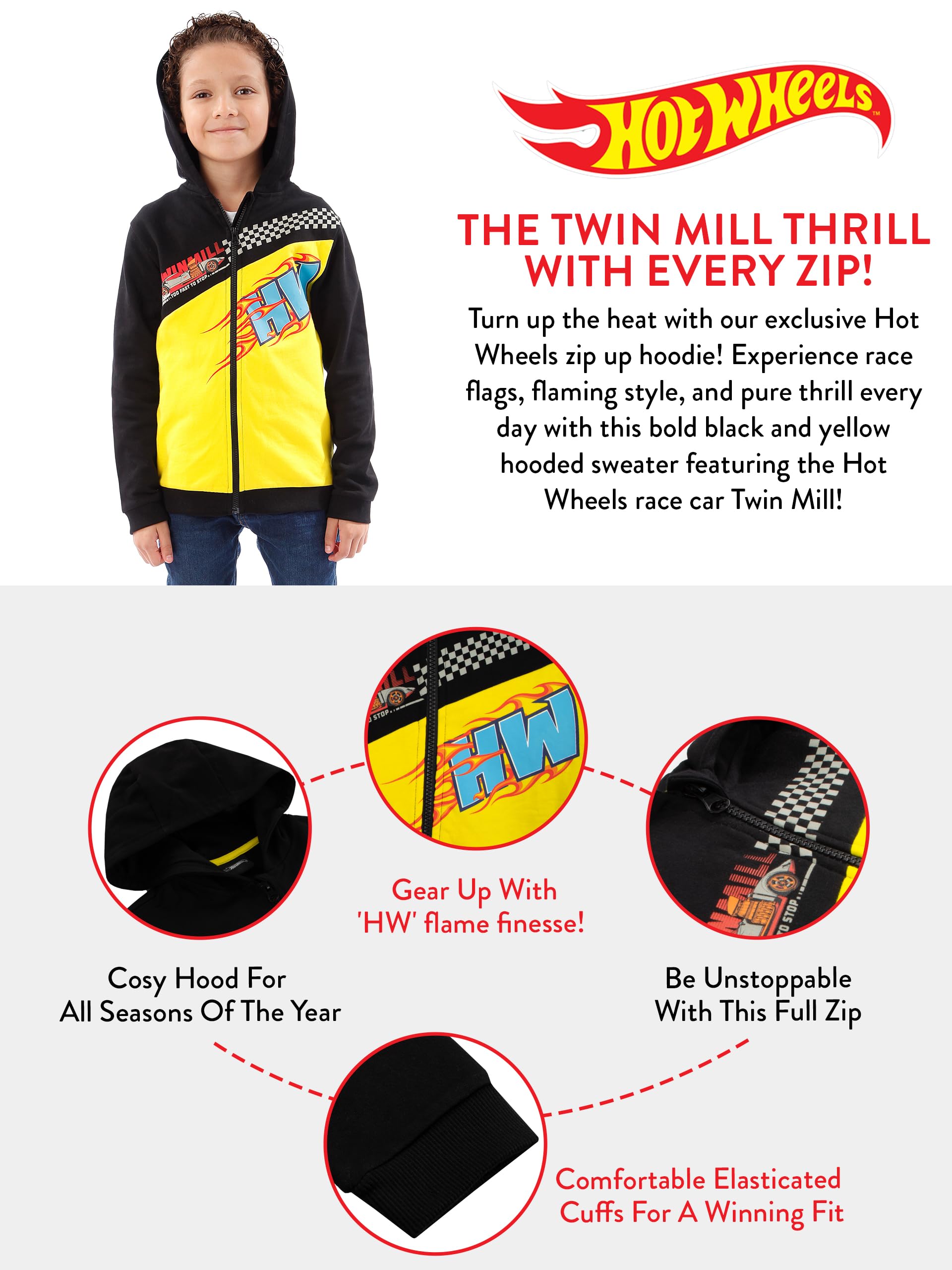 Hot Wheels Felpa con Cappuccio Abbigliamento Ragazzo | Felpa Ragazzo con Cappuccio