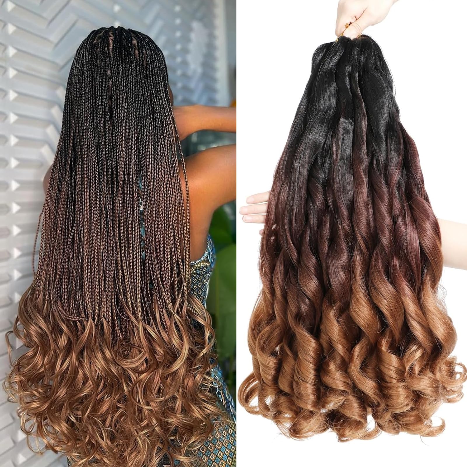 Locescsoc 24 Inch French Curls Braiding Hair 8 Packs Spanish Curly Braids Pre Stretched Loose Wave Soft French Curl Synthetic Braiding Hair Extensions for Women (1B/33/30
