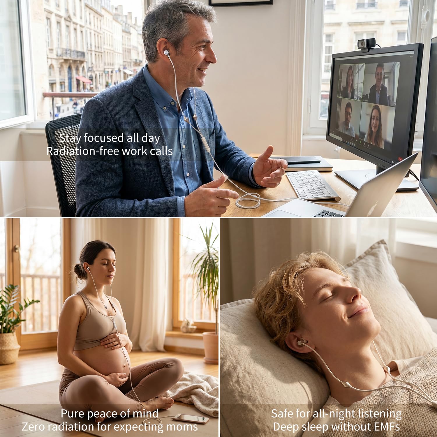 Cuffie USB-C Air Tube - Auricolari cablati anti radiazioni senza EMF con microfono per riduzione del rumore e controllo del volume - Zero EMF per gravidanza, bambini - Comfort orecchio aperto per