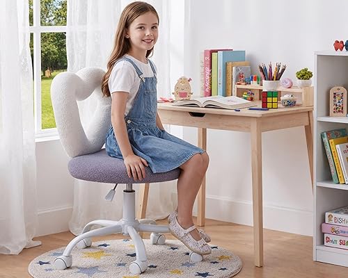 Miniatura 16 de Silla de escritorio moderna con diseño de gato para niños, cómodas sillas de escritorio pequeñas y mullidas para niñas y niños, silla giratoria