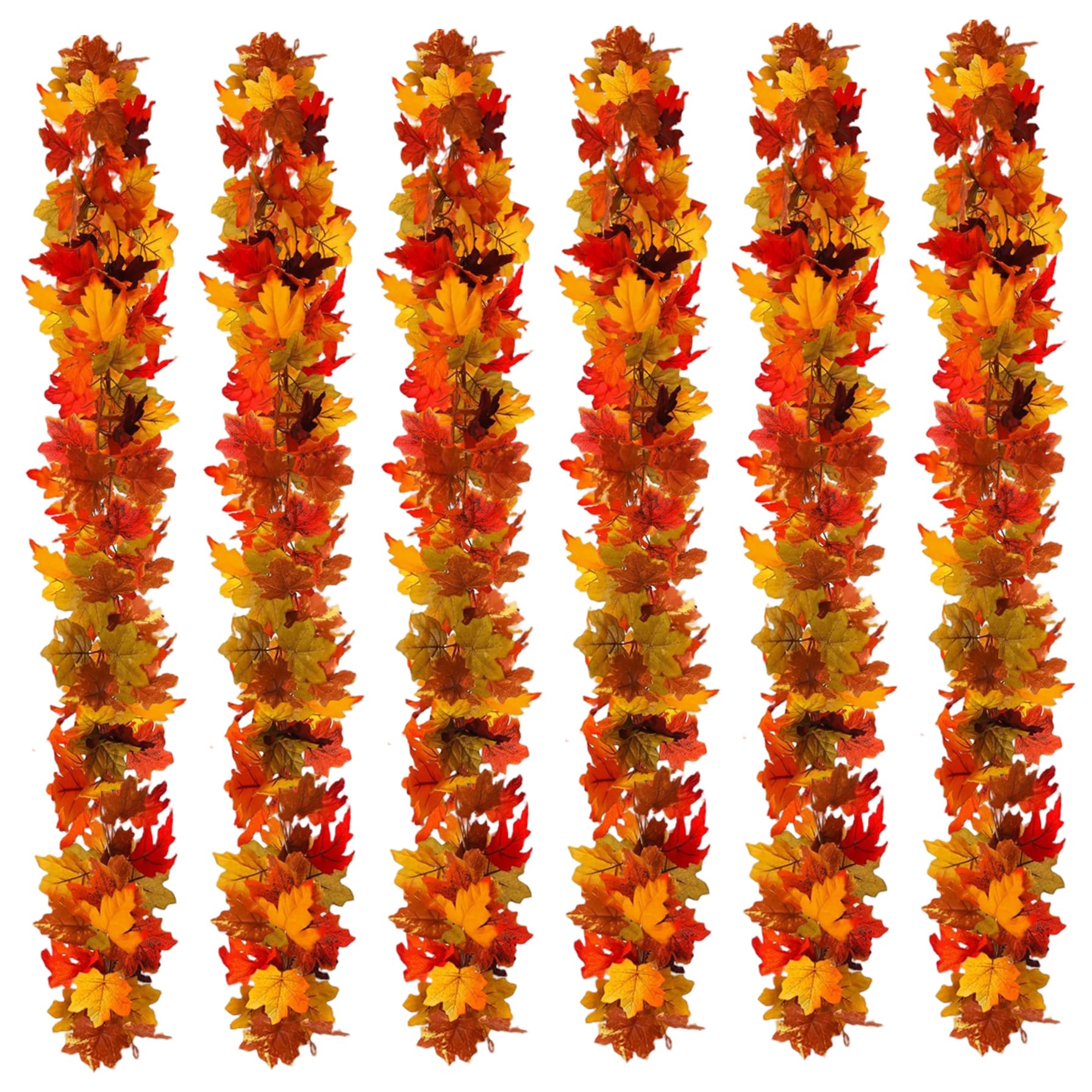 CAKEEYUM 6Pcs Fall Leaf Garland 69 Inch Artificial Silk Maple Leaf Hanging Leaves Halloween Garland for Indoor Outdoor Fall, Leaves, Halloween